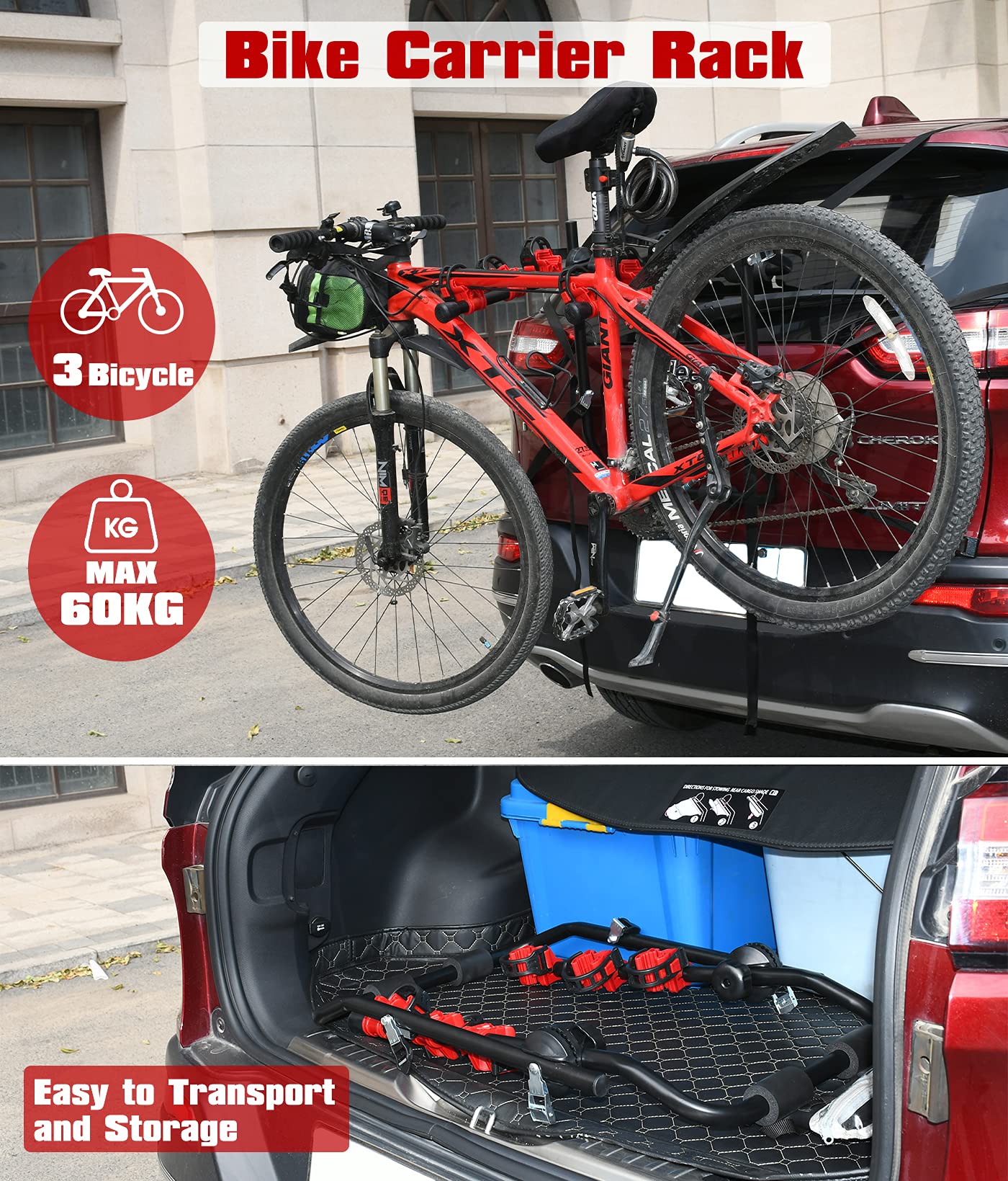 Bicycle Stands & Storage: 3 Bike Universal Cycle Bicycle Car Rear Carrier Rack Hanger Mount for Car Sedan Hatchback Minivan SUV