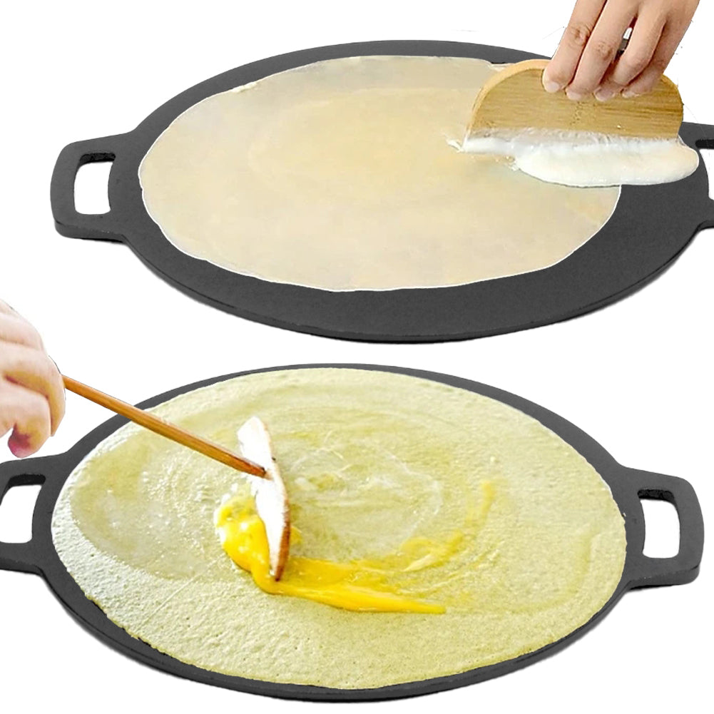 Skillets & Frying Pans: 28cm Seasoned Cast Iron Induction Crepes Pan Baking Pancake Tool Pizza Bakeware
