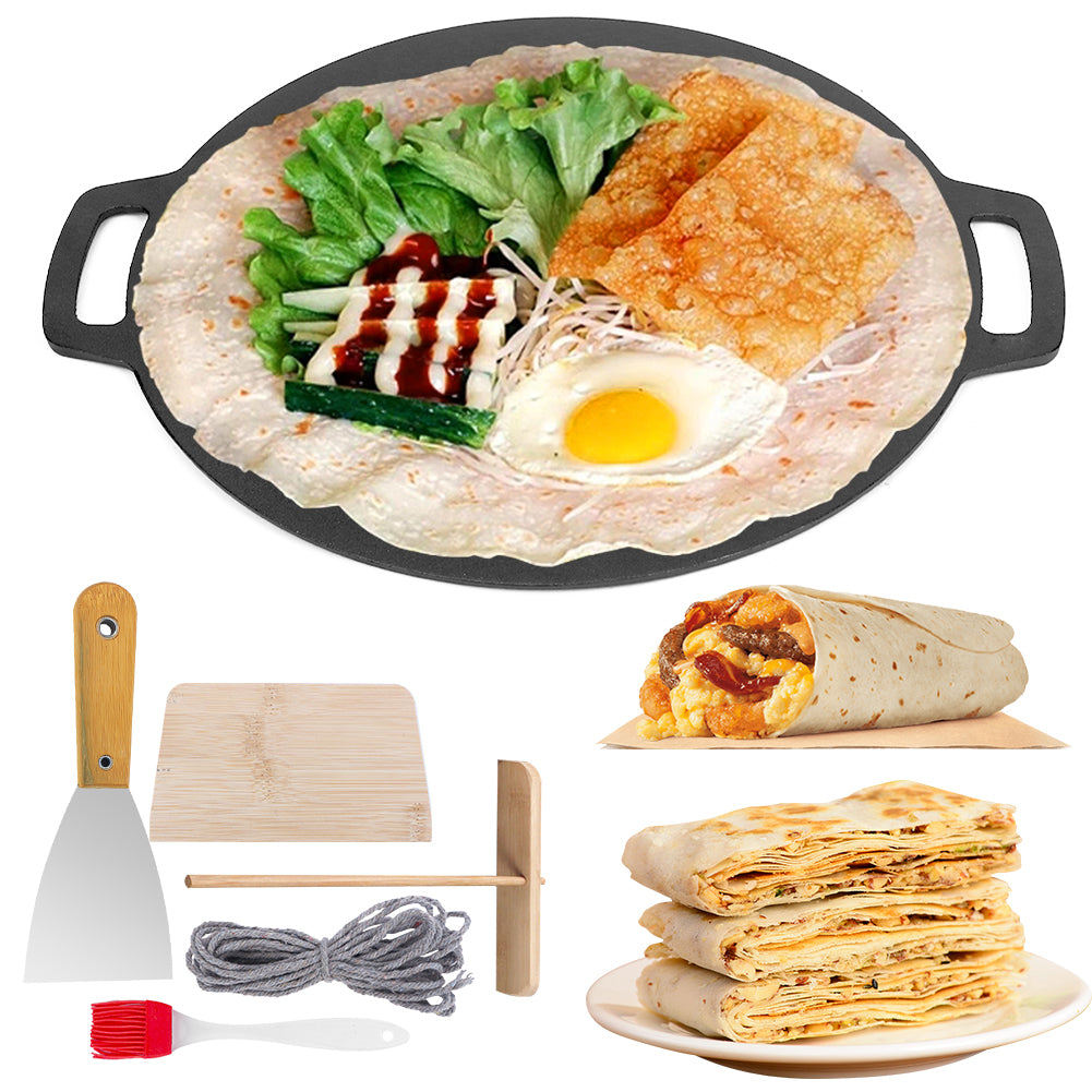 Skillets & Frying Pans: 28cm Seasoned Cast Iron Induction Crepes Pan Baking Pancake Tool Pizza Bakeware