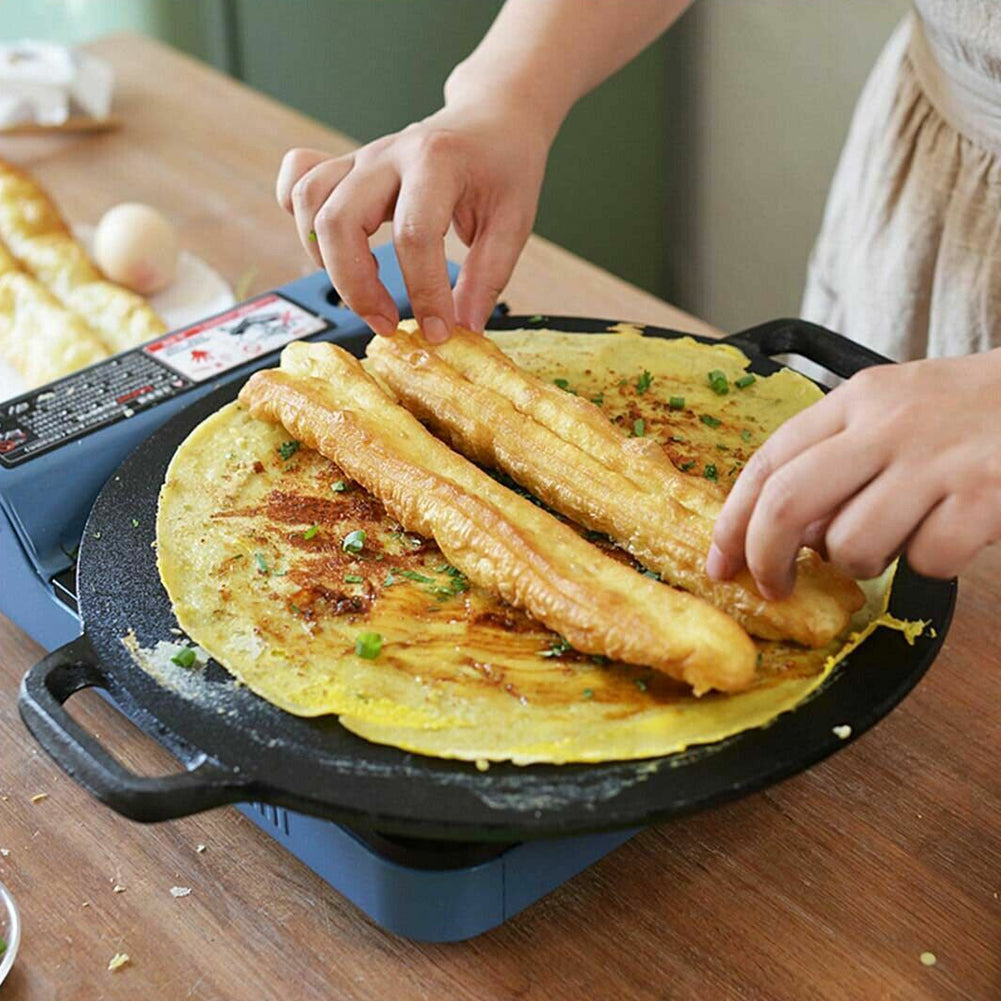 Skillets & Frying Pans: 28cm Seasoned Cast Iron Induction Crepes Pan Baking Pancake Tool Pizza Bakeware
