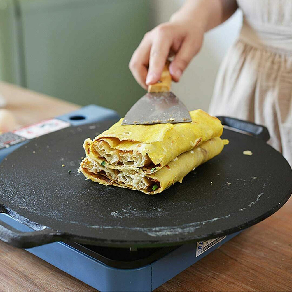 Skillets & Frying Pans: 28cm Seasoned Cast Iron Induction Crepes Pan Baking Pancake Tool Pizza Bakeware