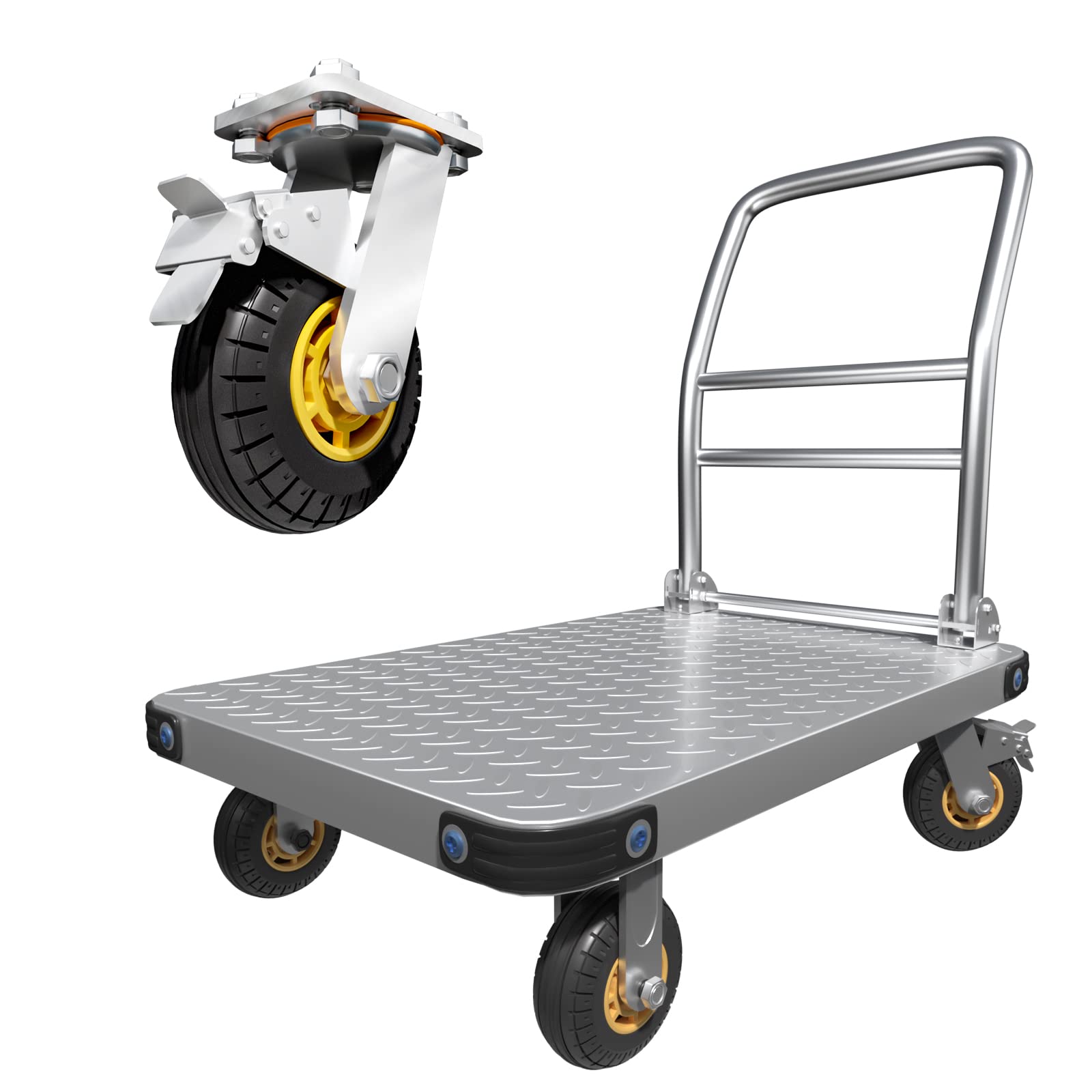 Traffic Control & Parking Tools: 1000KG Capacity Heavy Duty Foldable Platform Truck Flatbed Push Cart Steel Dolly Trolley Cart Brake