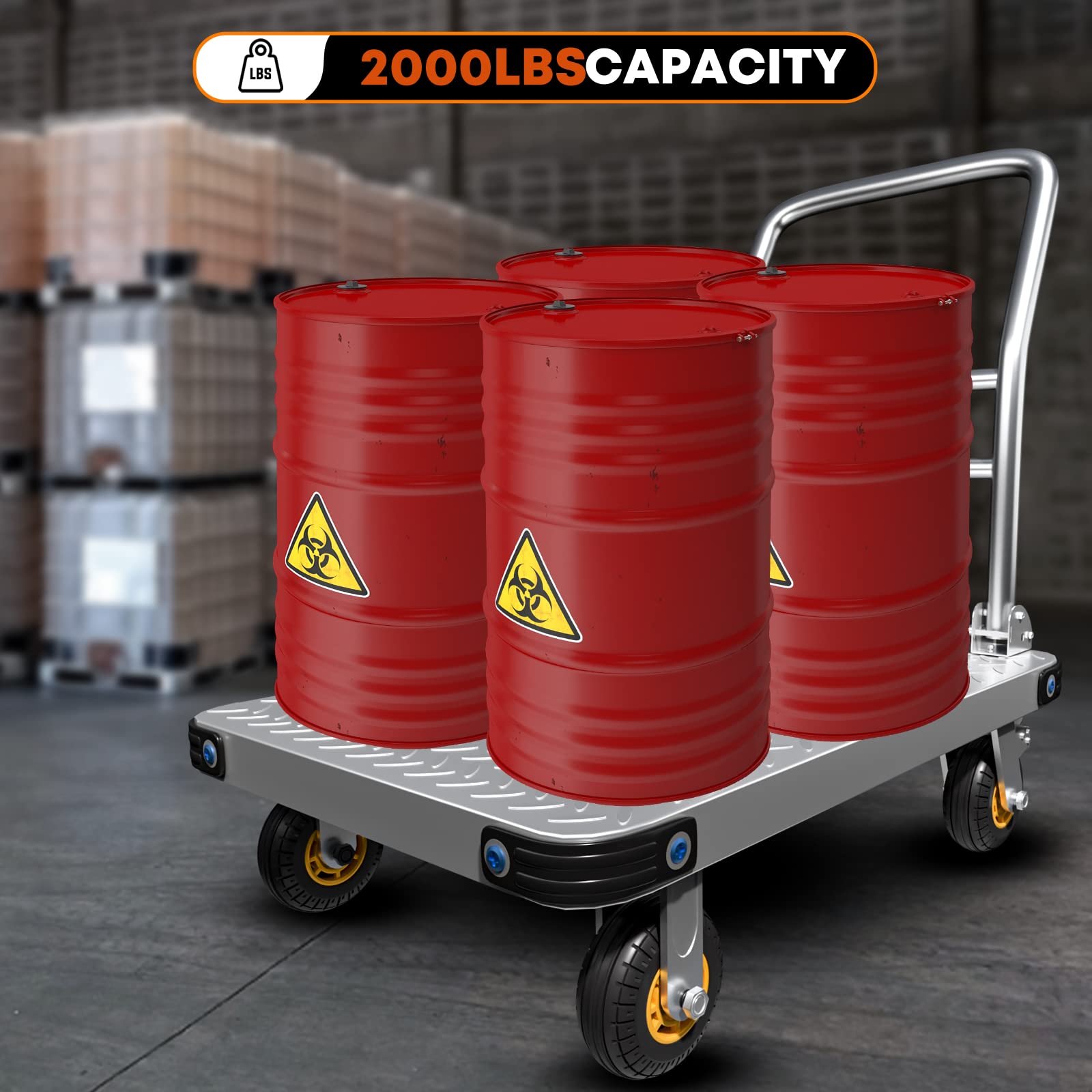 Traffic Control & Parking Tools: 1000KG Capacity Heavy Duty Foldable Platform Truck Flatbed Push Cart Steel Dolly Trolley Cart Brake