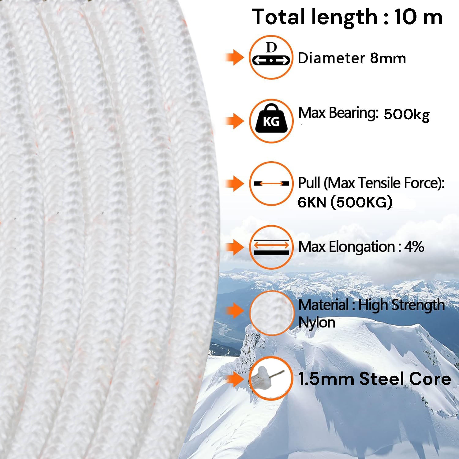 Umbrellas & Sunshades: 8mm 10m Safety Climbing Rope Nylon Rock Static Outdoor Boat Anchor Marine Rope Dock Lines Rope