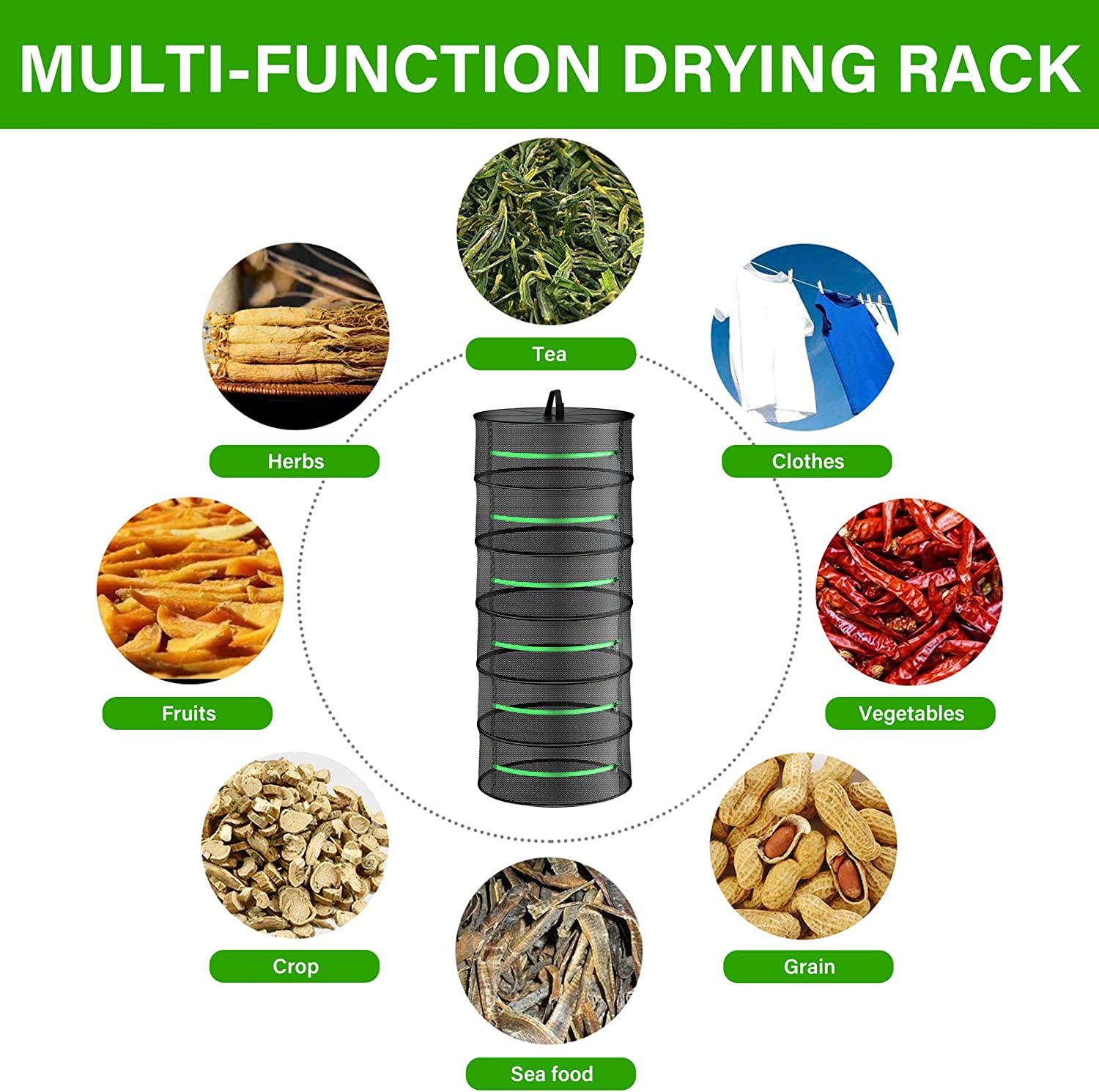Grow Bags: 6-Layer 120cm Foldable Herb Vegetable Fruit Drying Dehydrating Rack Mesh Hanging Dryer