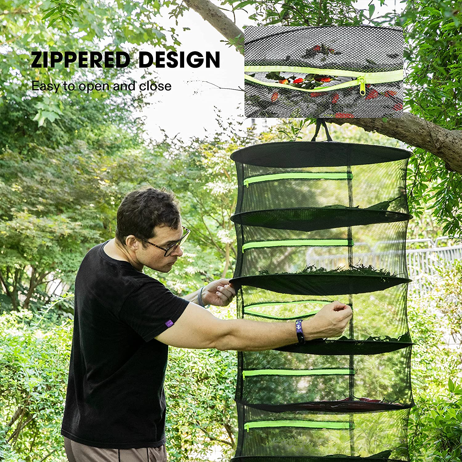 Grow Bags: 8-Layer 162cm Foldable Herb Vegetable Fruit Drying Dehydrating Rack Mesh Hanging Dryer