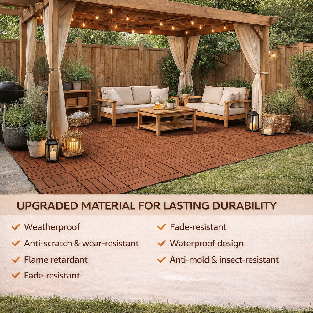 10PCS Interlocking Patio Deck Tiles 30cm x 30cm Outdoor Wood Flooring for Patio Garden Balcony Poolside
