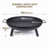 Outdoor Fire Pit 68cm Steel Fire Bowl Wood Burning Portable Heater Backyard Camping BBQ with Handles