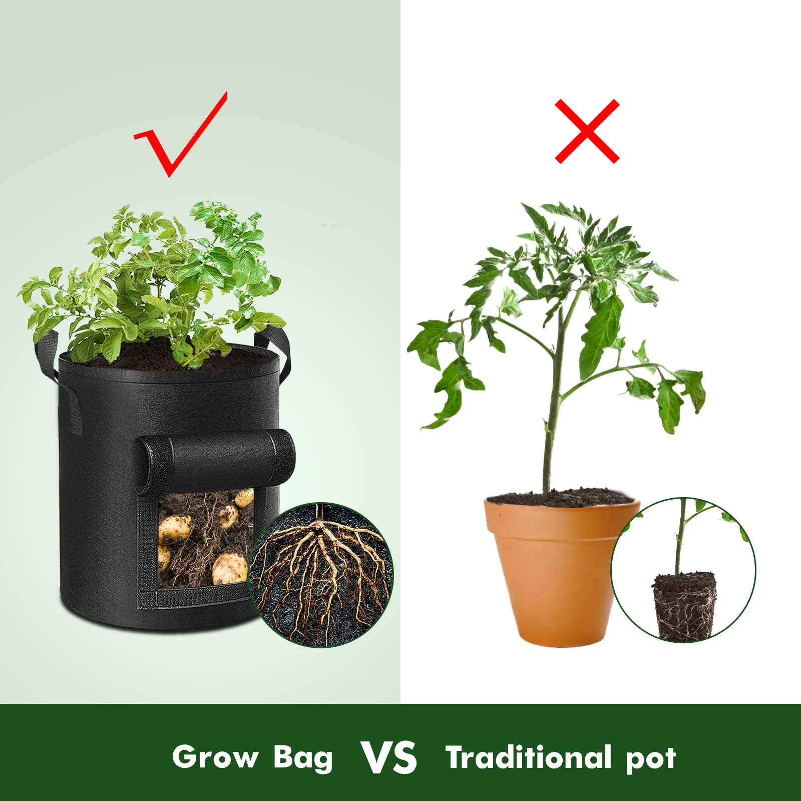 Grow Bags: 5-Pack 10 Gallons Plant Grow Bag Potato Container Pots with Handles Garden Planter Black