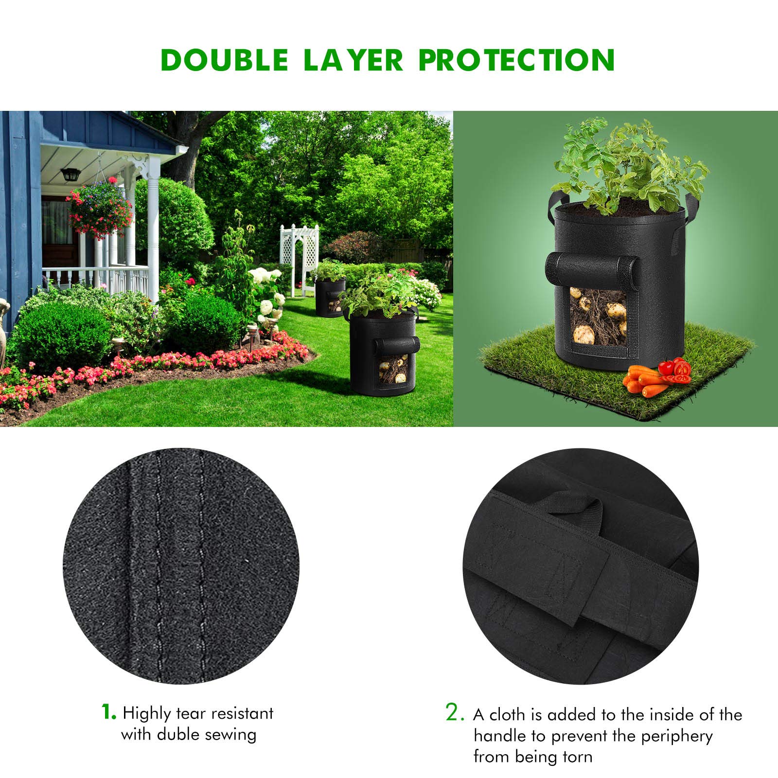 Grow Bags: 5-Pack 10 Gallons Plant Grow Bag Potato Container Pots with Handles Garden Planter Black