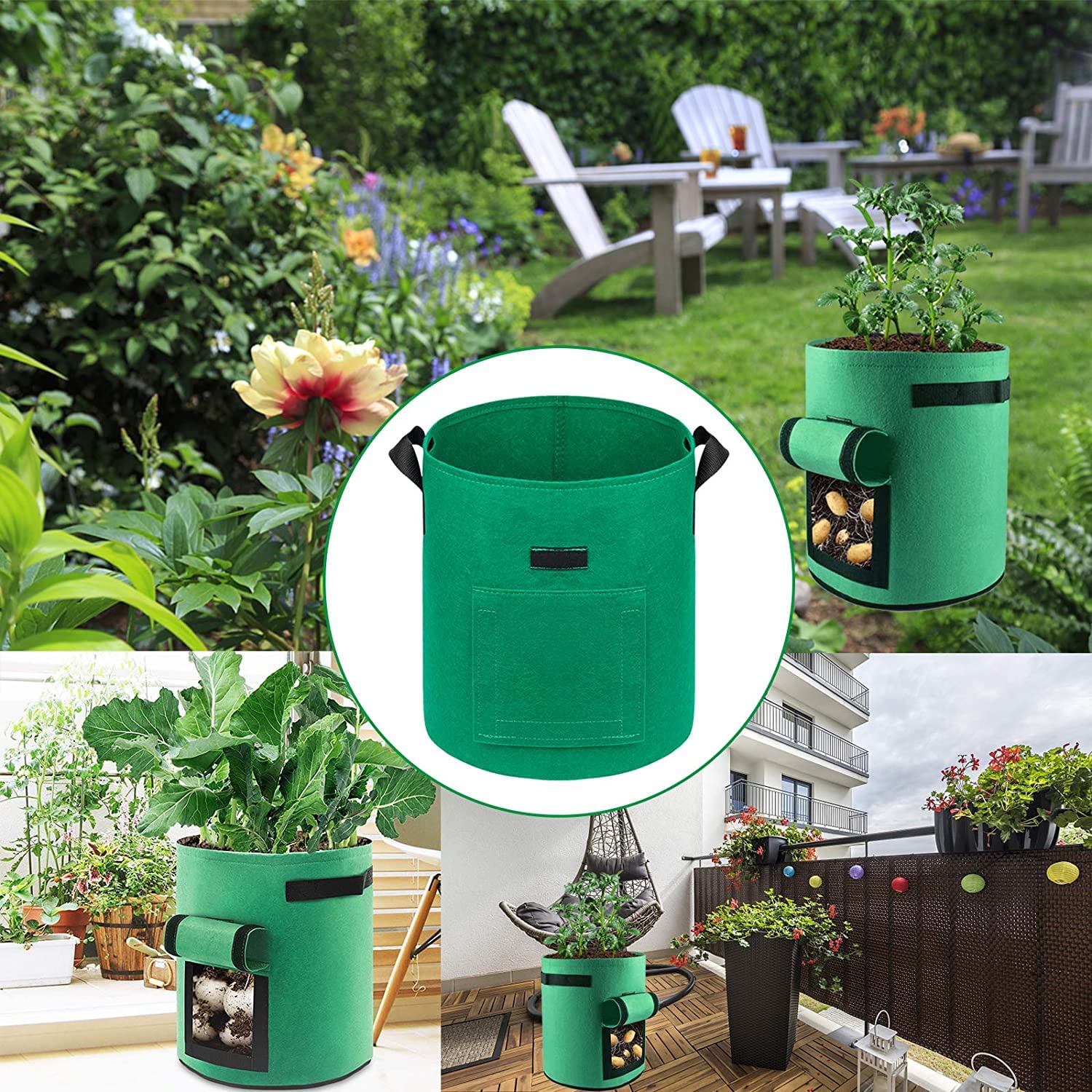 Grow Bags: 5-Pack 5 Gallons Plant Grow Bag Potato Container Pots with Handles Garden Planter