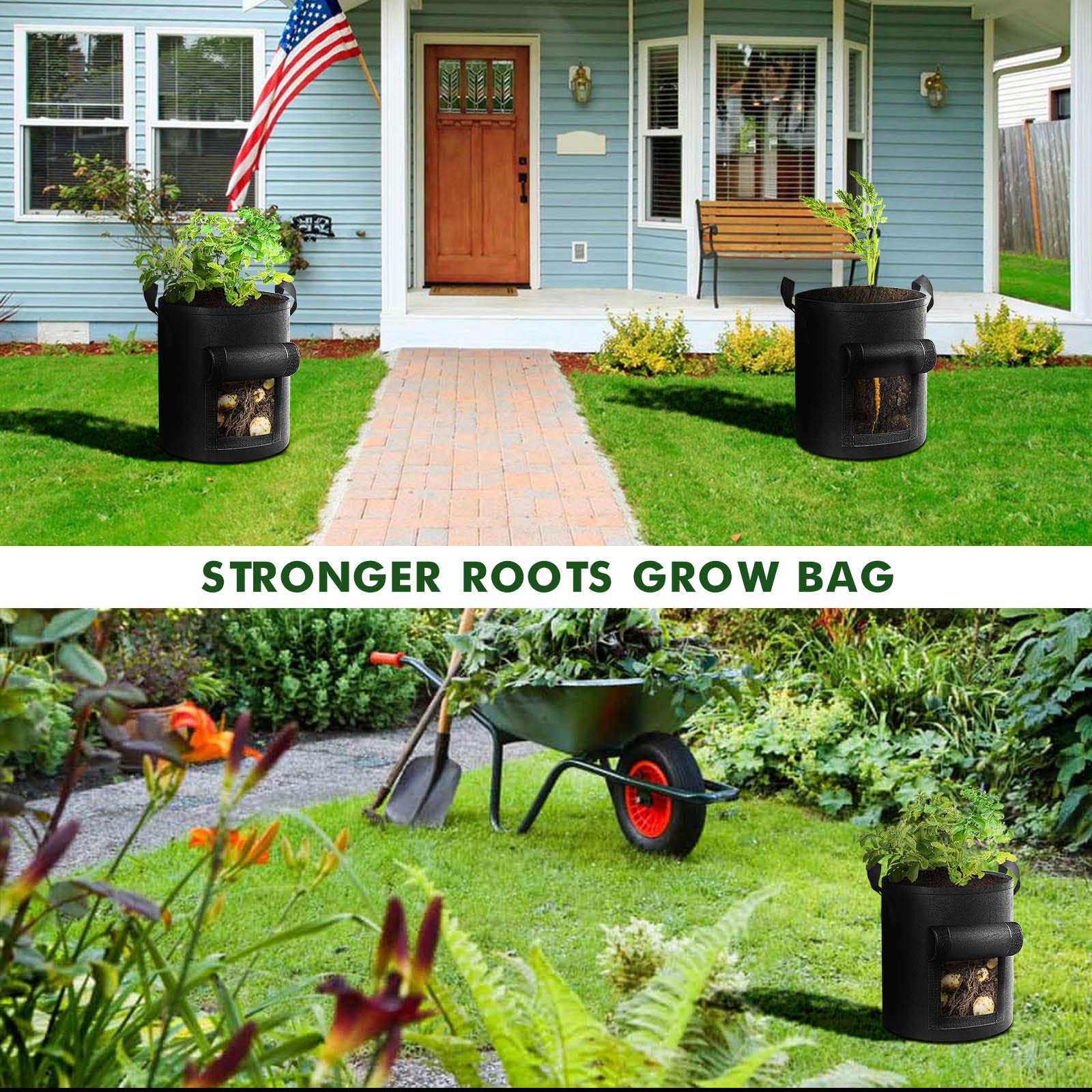 Grow Bags: 5-Pack 7 Gallons Plant Grow Bag Potato Container Pots with Handles Garden Planter Black