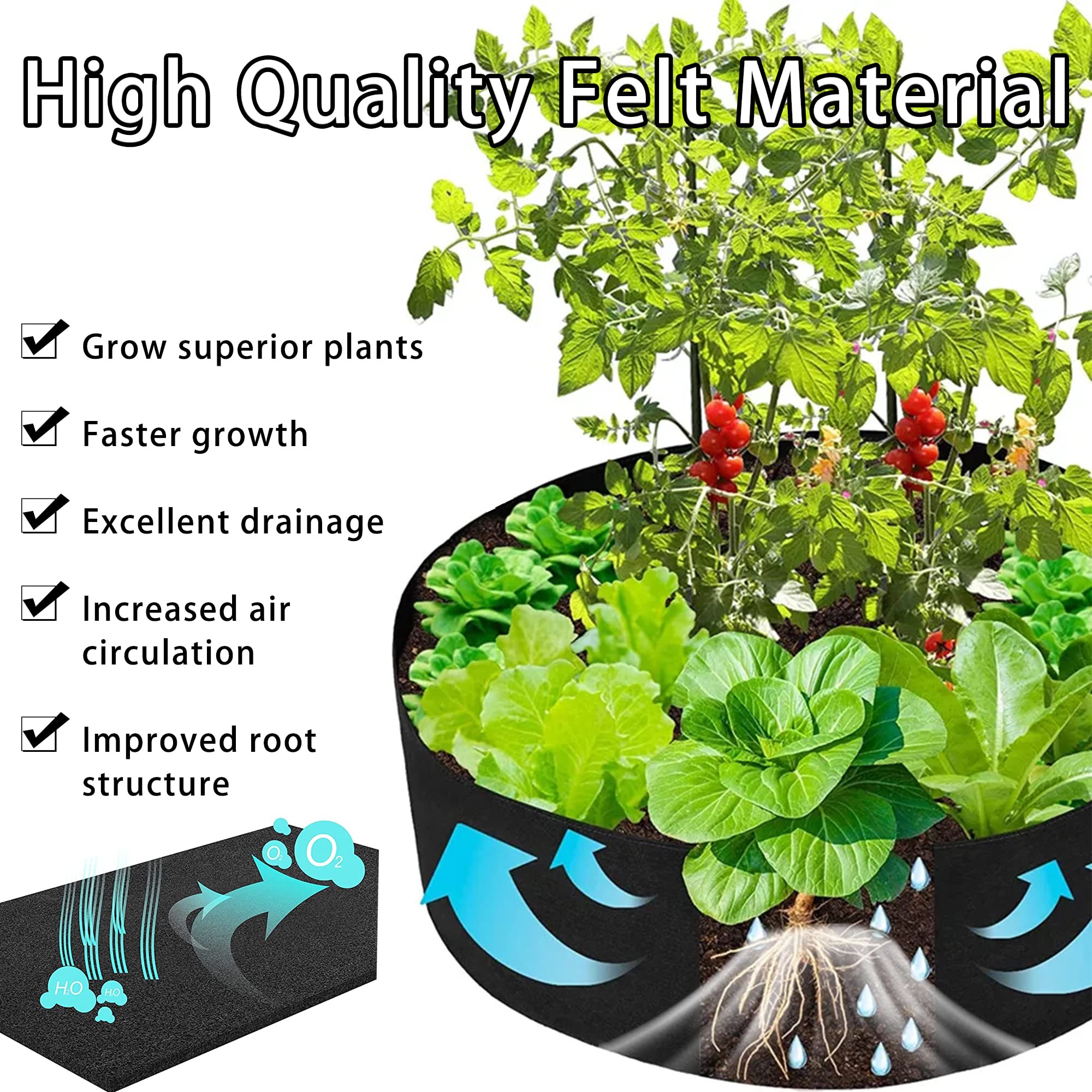 Kitchen & Bathroom DIY: 1 Pack 200 Gallon 125cm 60cm Grow Bag Heavy Duty Thickened Plant Pots with Handles for Farming Gardening Tree