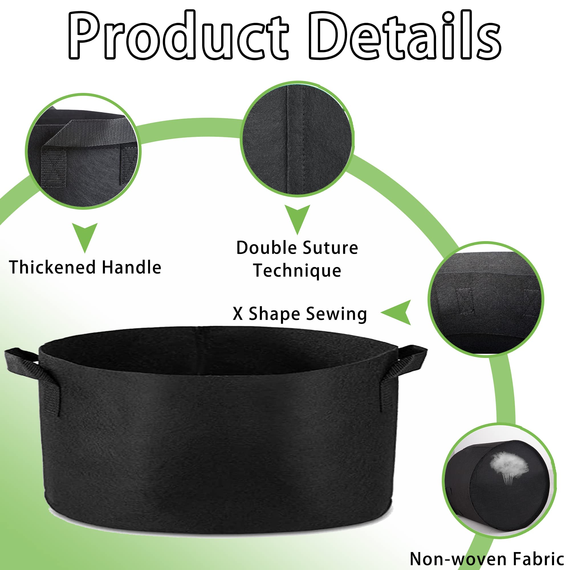 Kitchen & Bathroom DIY: 1 Pack 200 Gallon 125cm 60cm Grow Bag Heavy Duty Thickened Plant Pots with Handles for Farming Gardening Tree