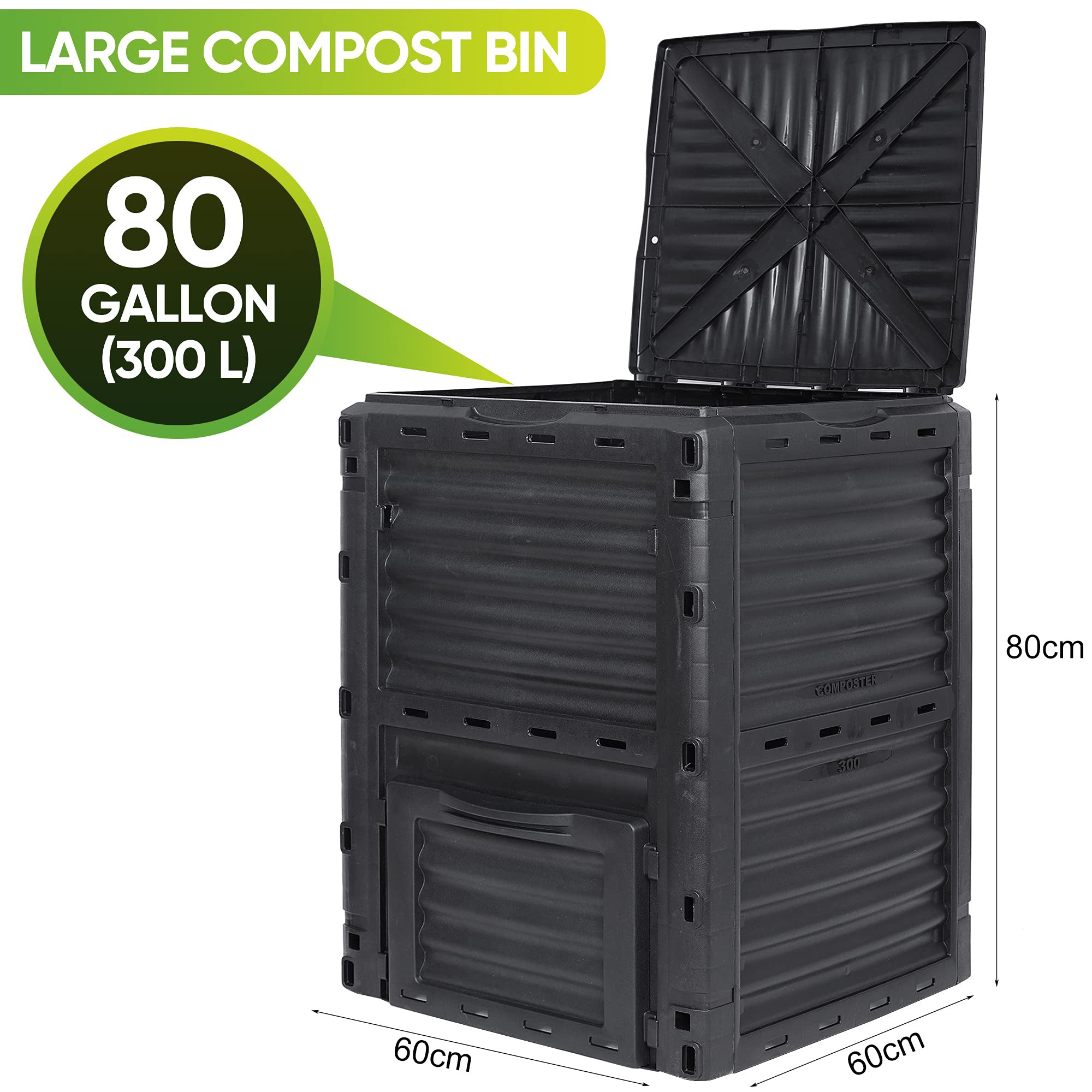 Gardening Tools: 300L Large Garden Outdoor Compost Bin Composter BPA Free Compost Barrel