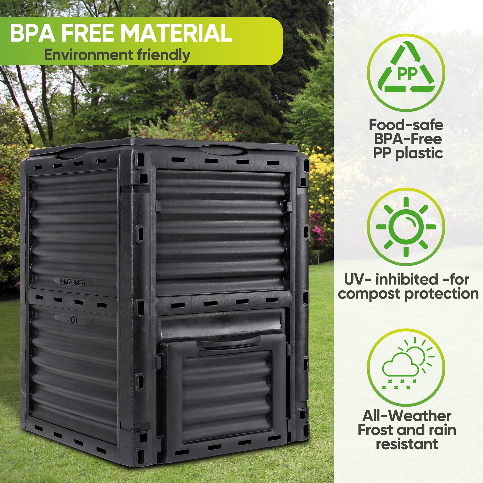 Gardening Tools: 300L Large Garden Outdoor Compost Bin Composter BPA Free Compost Barrel