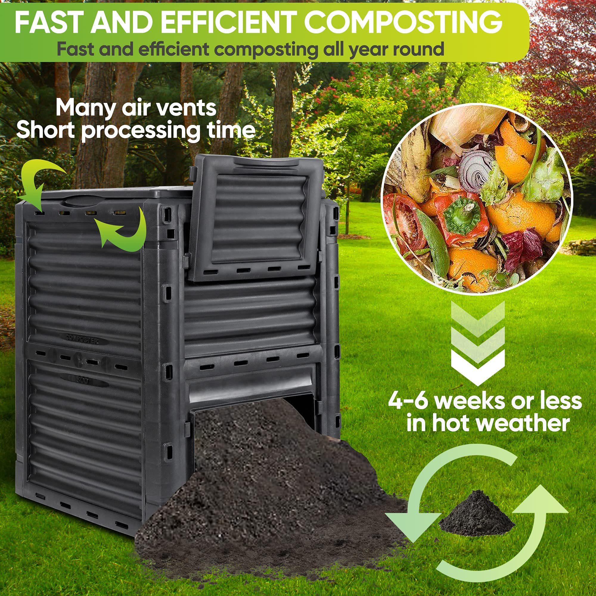 Gardening Tools: 300L Large Garden Outdoor Compost Bin Composter BPA Free Compost Barrel