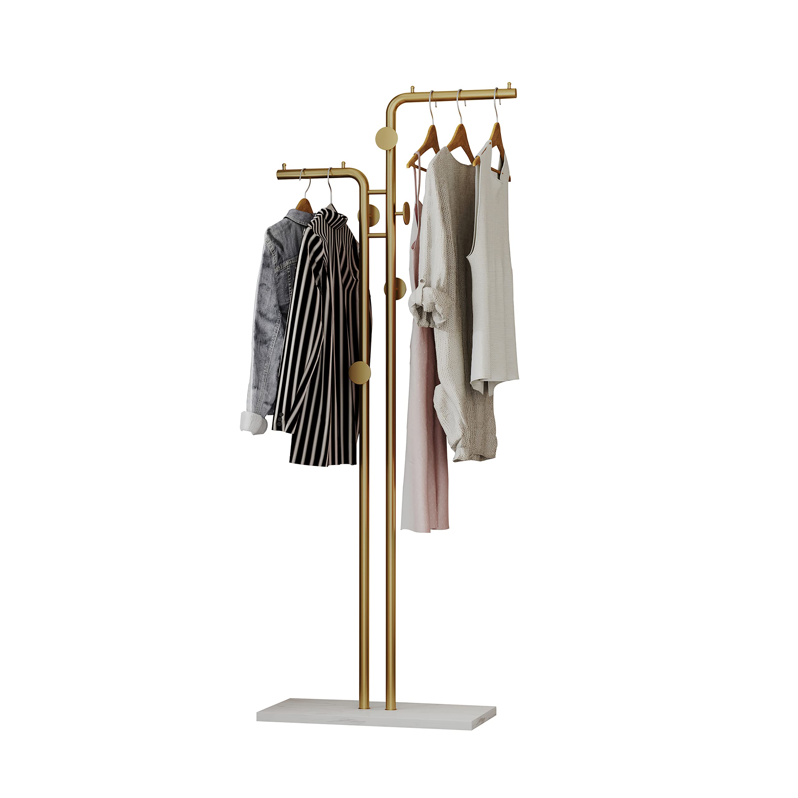 Coat Racks: Metal Coat Rack Marble Base Hooks Clothes Coats Bag Tree Hat Display Hanger Stand Organiser 2 Pole