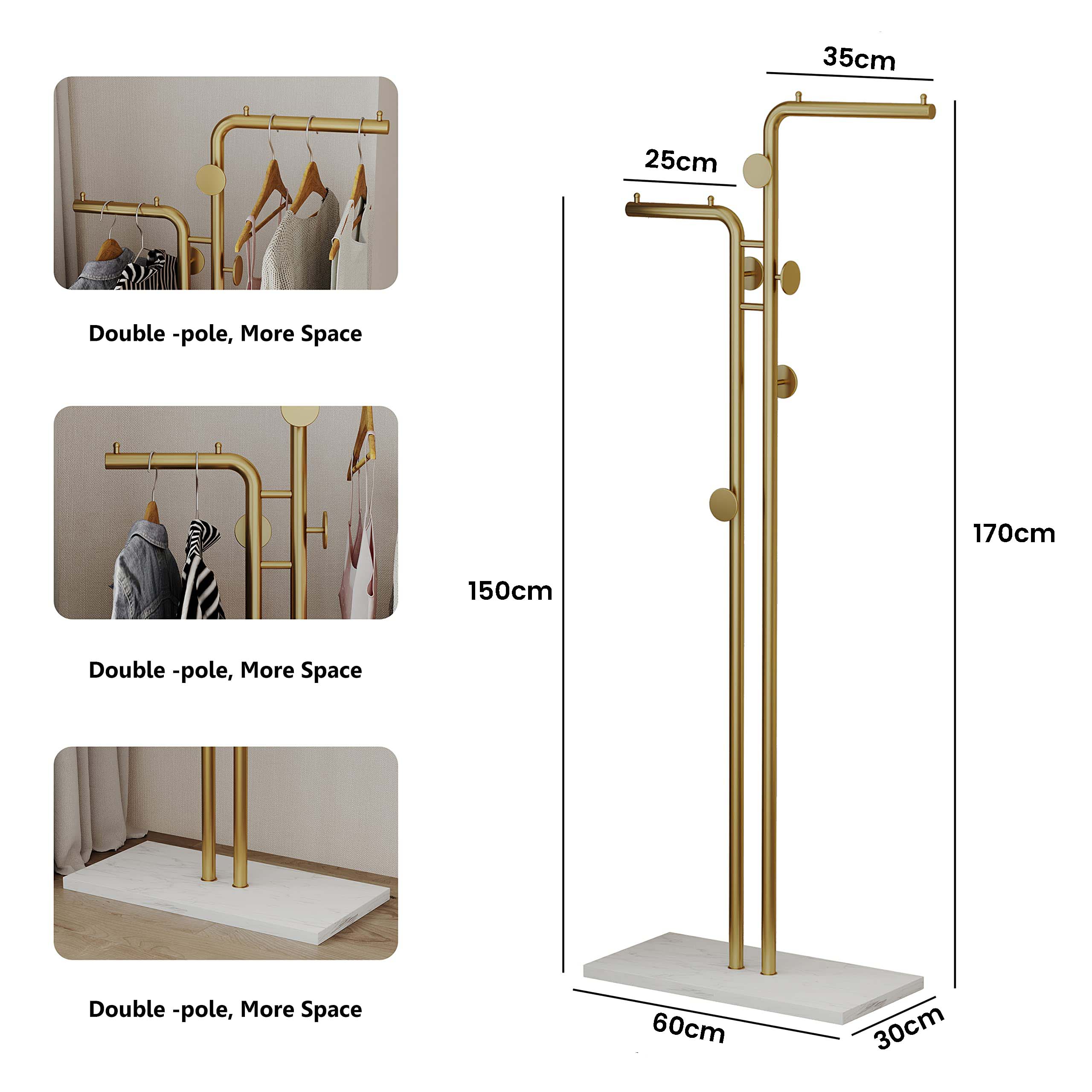 Coat Racks: Metal Coat Rack Marble Base Hooks Clothes Coats Bag Tree Hat Display Hanger Stand Organiser 2 Pole