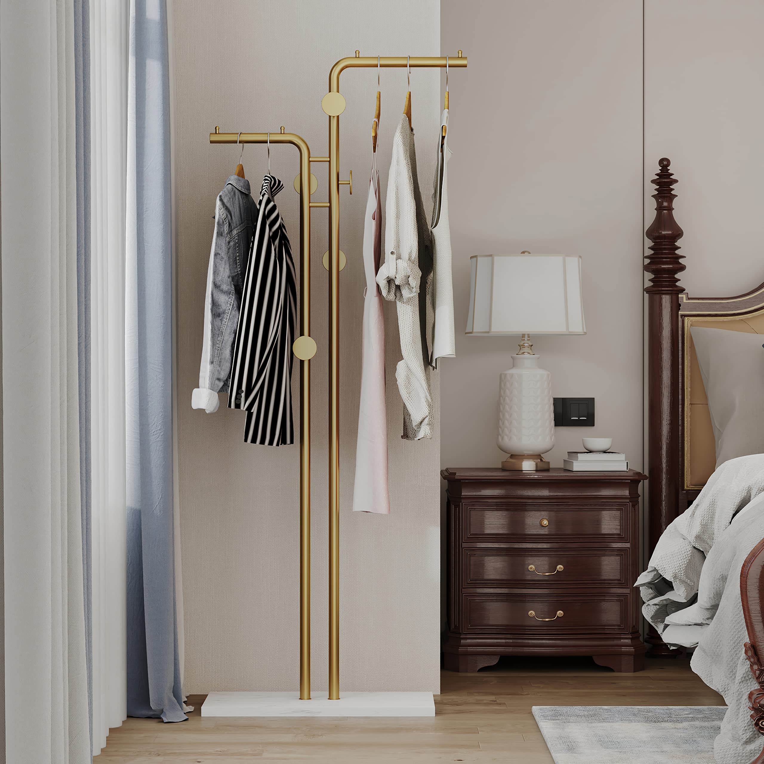 Coat Racks: Metal Coat Rack Marble Base Hooks Clothes Coats Bag Tree Hat Display Hanger Stand Organiser 2 Pole