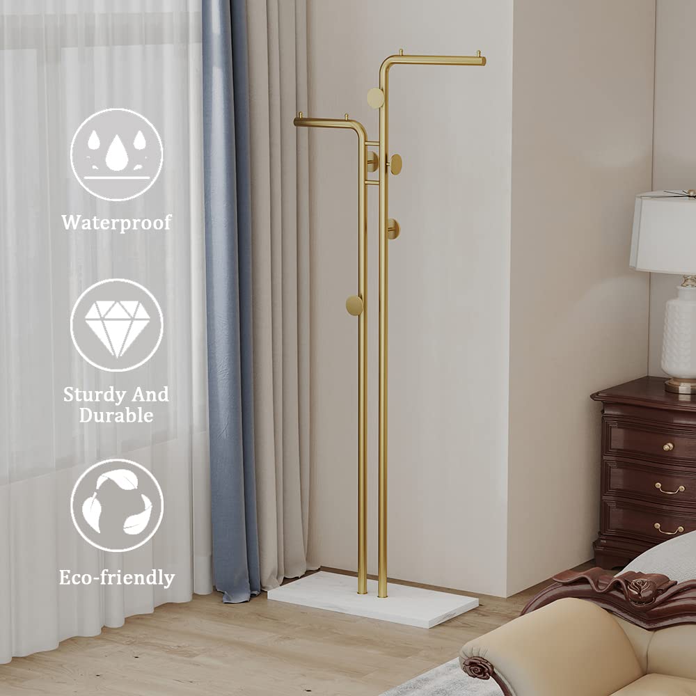 Coat Racks: Metal Coat Rack Marble Base Hooks Clothes Coats Bag Tree Hat Display Hanger Stand Organiser 2 Pole