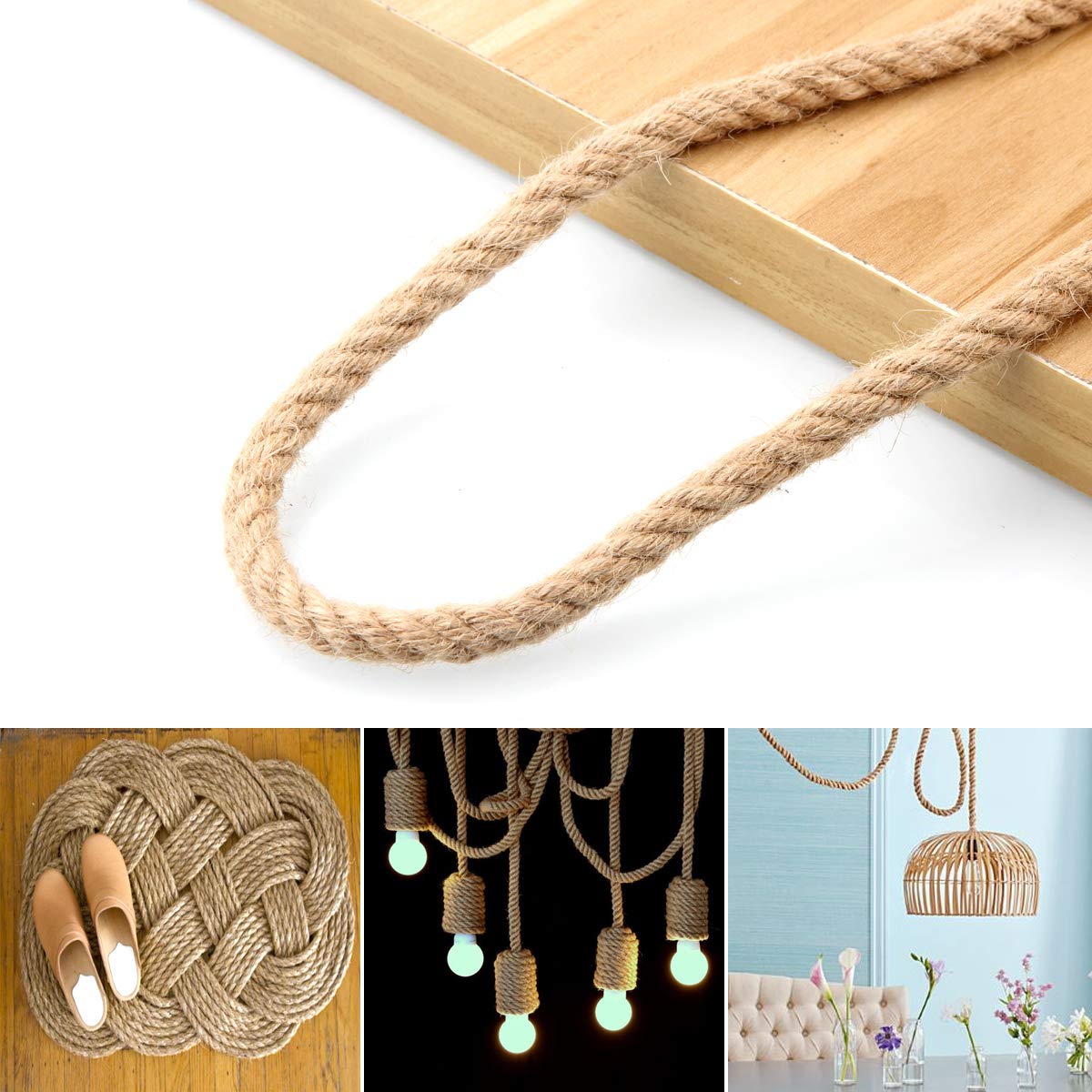 Garden Ornaments: 50m Sisal 10mm Rope Natural Twine Cord Thick Jute Hemp Manila  Crafting Home Decor