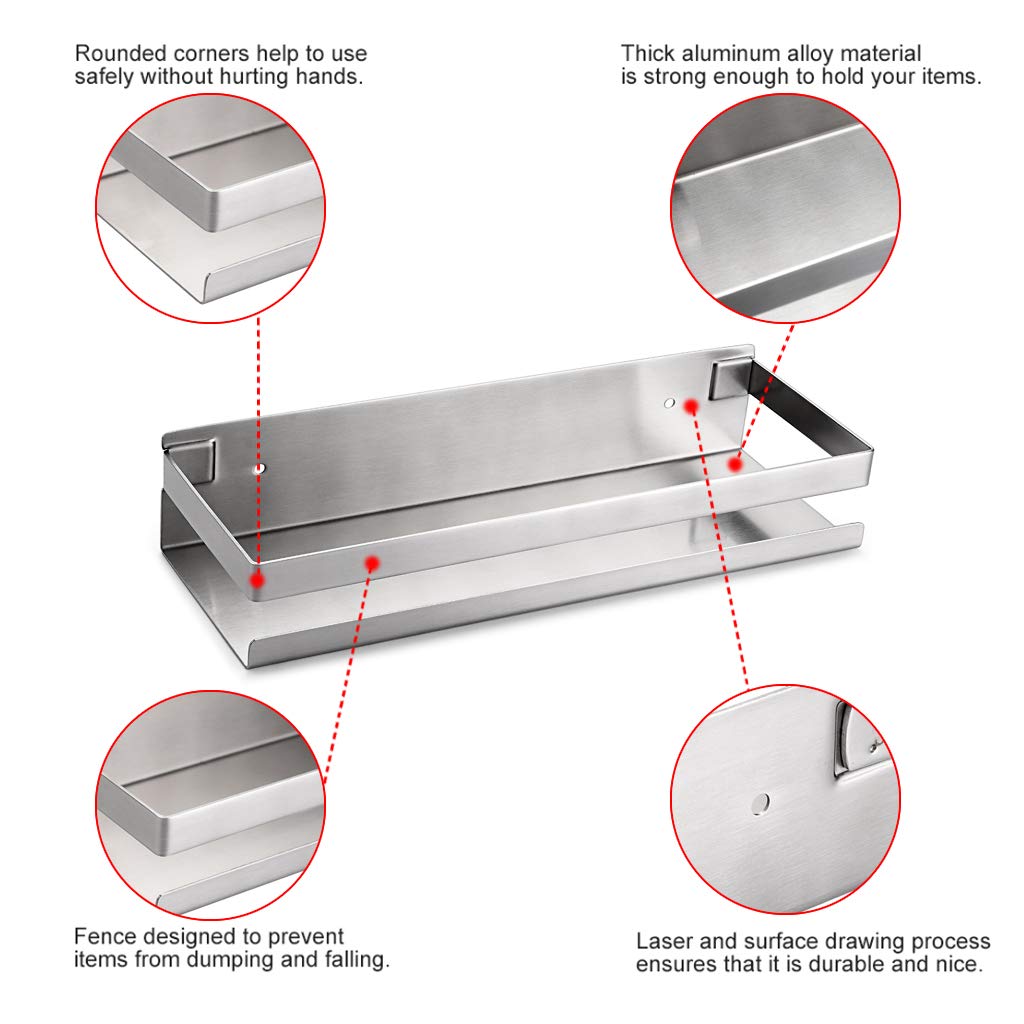 Kitchen & Bathroom DIY: Brushed Bathroom Shower Shelf Kitchen Rack Storage Shelves Shampoo Holder Organizer