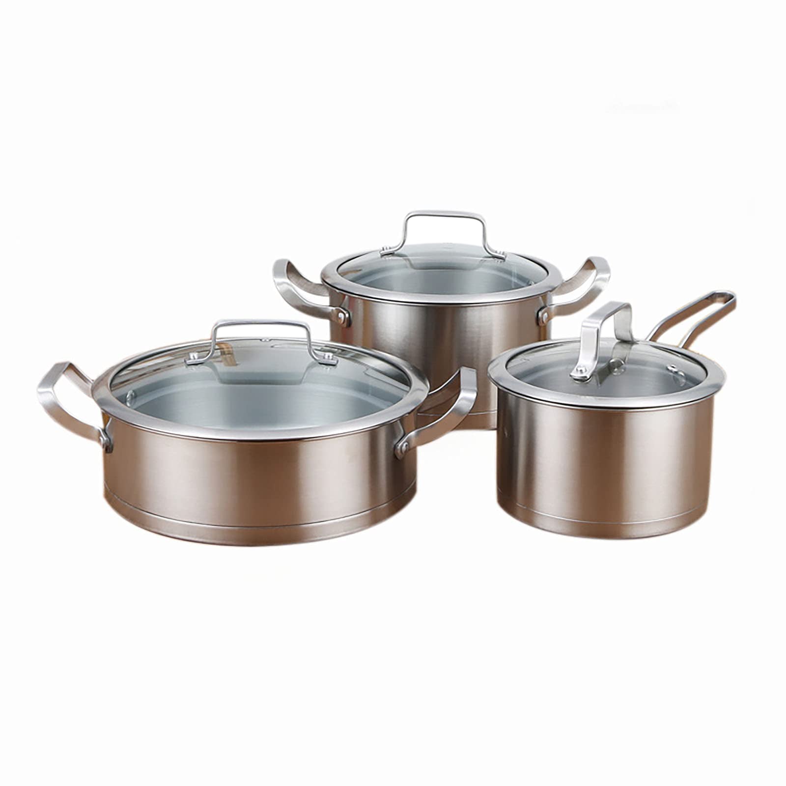 Food Warmers & Chafing Dishes: 6 Pc Kitchen Sauce Pan Pots Set 430 Stainless Steel Cookware Set Milk stock Pot Pans Set