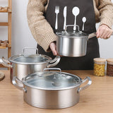 Food Warmers & Chafing Dishes: 6 Pc Kitchen Sauce Pan Pots Set 430 Stainless Steel Cookware Set Milk stock Pot Pans Set