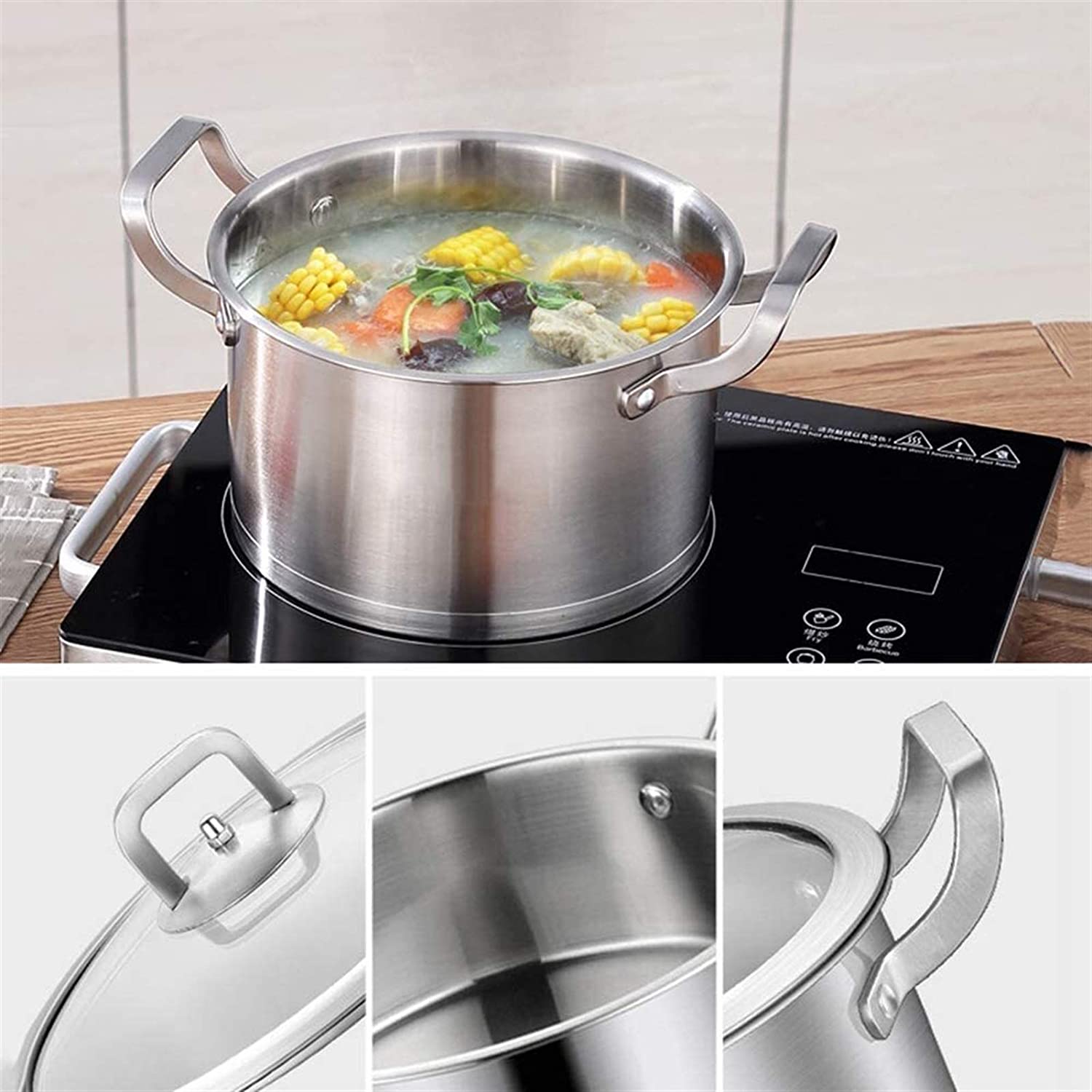 Food Warmers & Chafing Dishes: 6 Pc Kitchen Sauce Pan Pots Set 430 Stainless Steel Cookware Set Milk stock Pot Pans Set