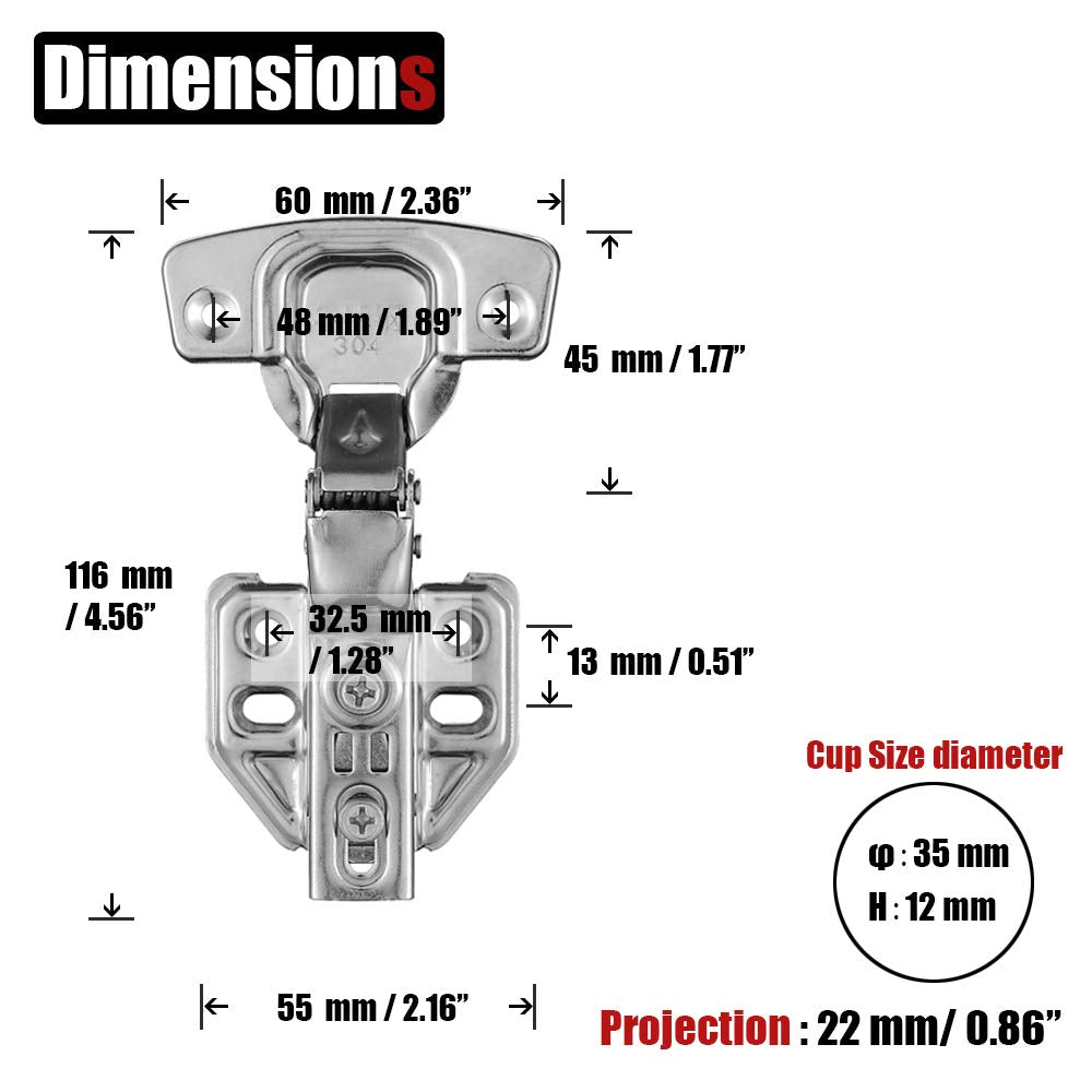 Door Hardware: 8 Pack 304 Stainless Steel Cabinet Hinges 100 Degree Soft Closing Insert Overlay Door Hinge Nickel Plated Finish
