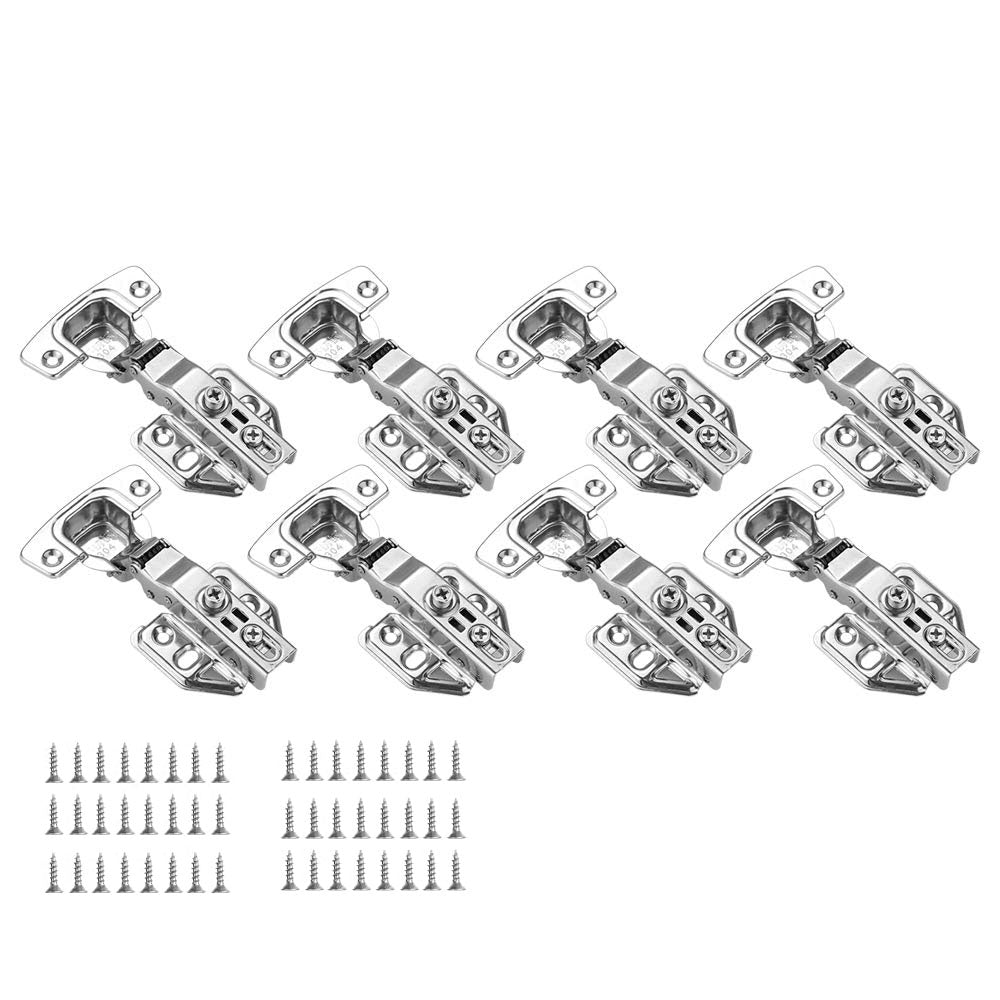 Door Hardware: 8 Pack 304 Stainless Steel Cabinet Hinges 100 Degree Soft Closing half Overlay Door Hinge Nickel Plated Finish