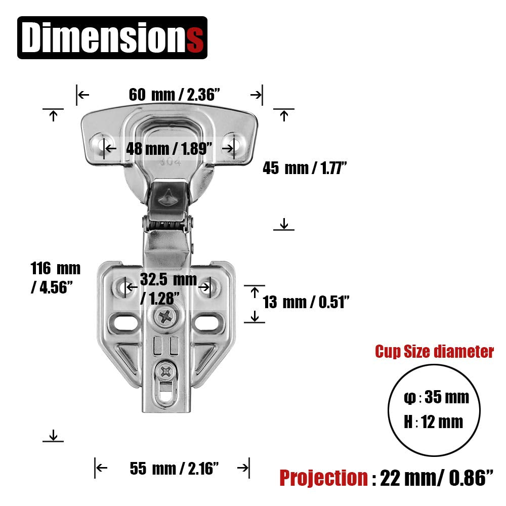 Door Hardware: 8 Pack 304 Stainless Steel Cabinet Hinges 100 Degree Soft Closing half Overlay Door Hinge Nickel Plated Finish