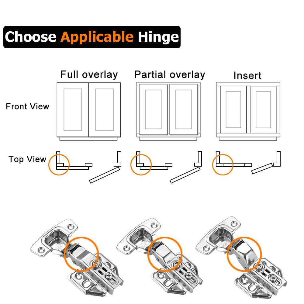 Door Hardware: 8 Pack 304 Stainless Steel Cabinet Hinges 100 Degree Soft Closing half Overlay Door Hinge Nickel Plated Finish