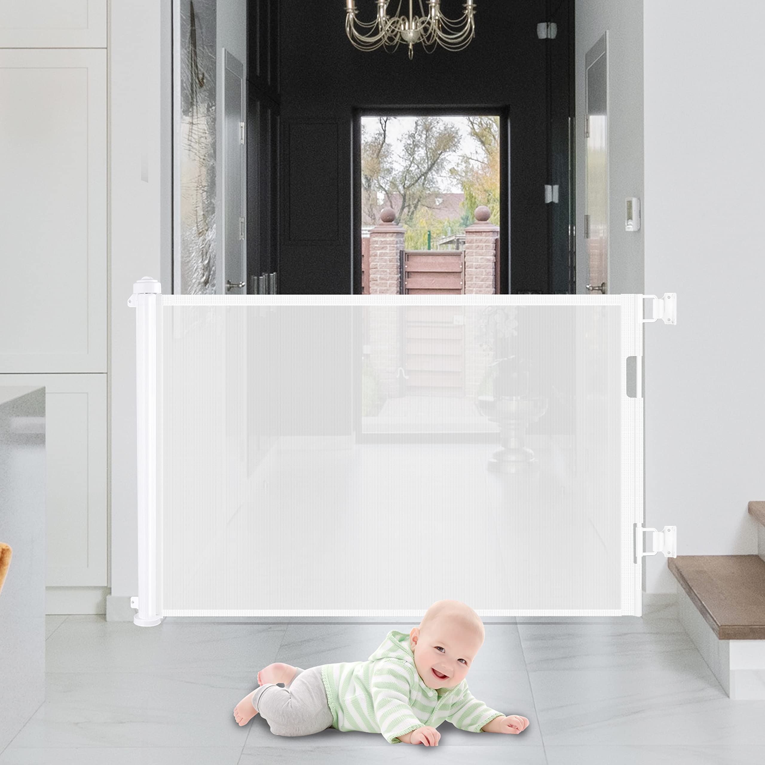 Safety Gates & Safety Accessories: Retractable 1.5M Doorways Hallways Stairs Baby Gate Dog Pet Gate Indoor Outdoor Safety Gates White
