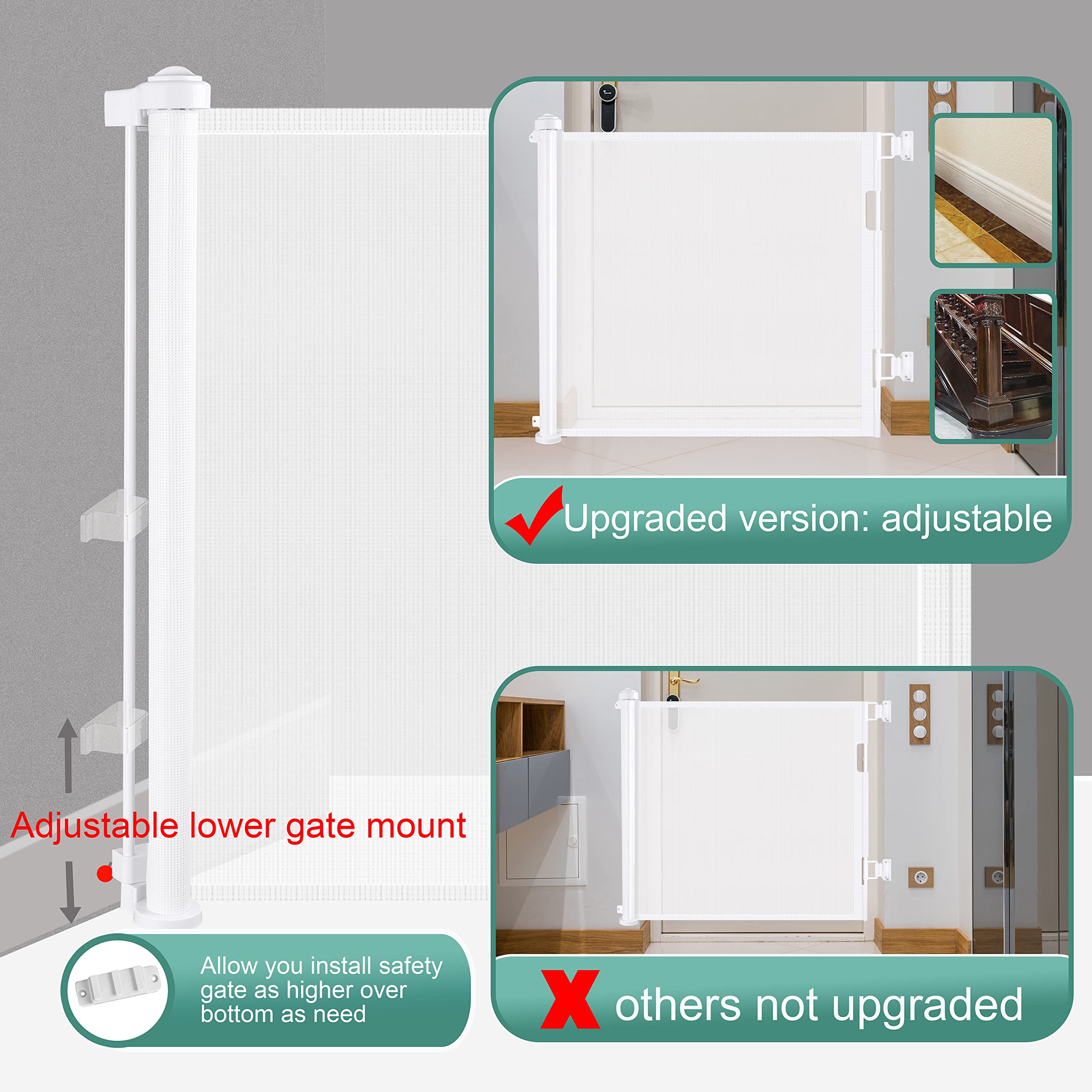 Safety Gates & Safety Accessories: Retractable 1.5M Doorways Hallways Stairs Baby Gate Dog Pet Gate Indoor Outdoor Safety Gates White