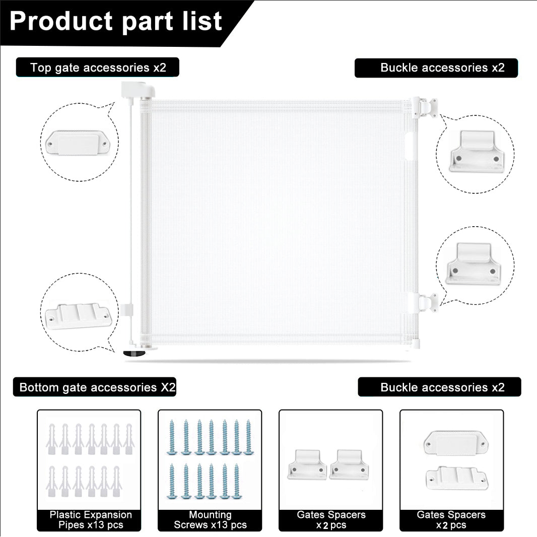 Safety Gates & Safety Accessories: Retractable 1.5M Doorways Hallways Stairs Baby Gate Dog Pet Gate Indoor Outdoor Safety Gates White