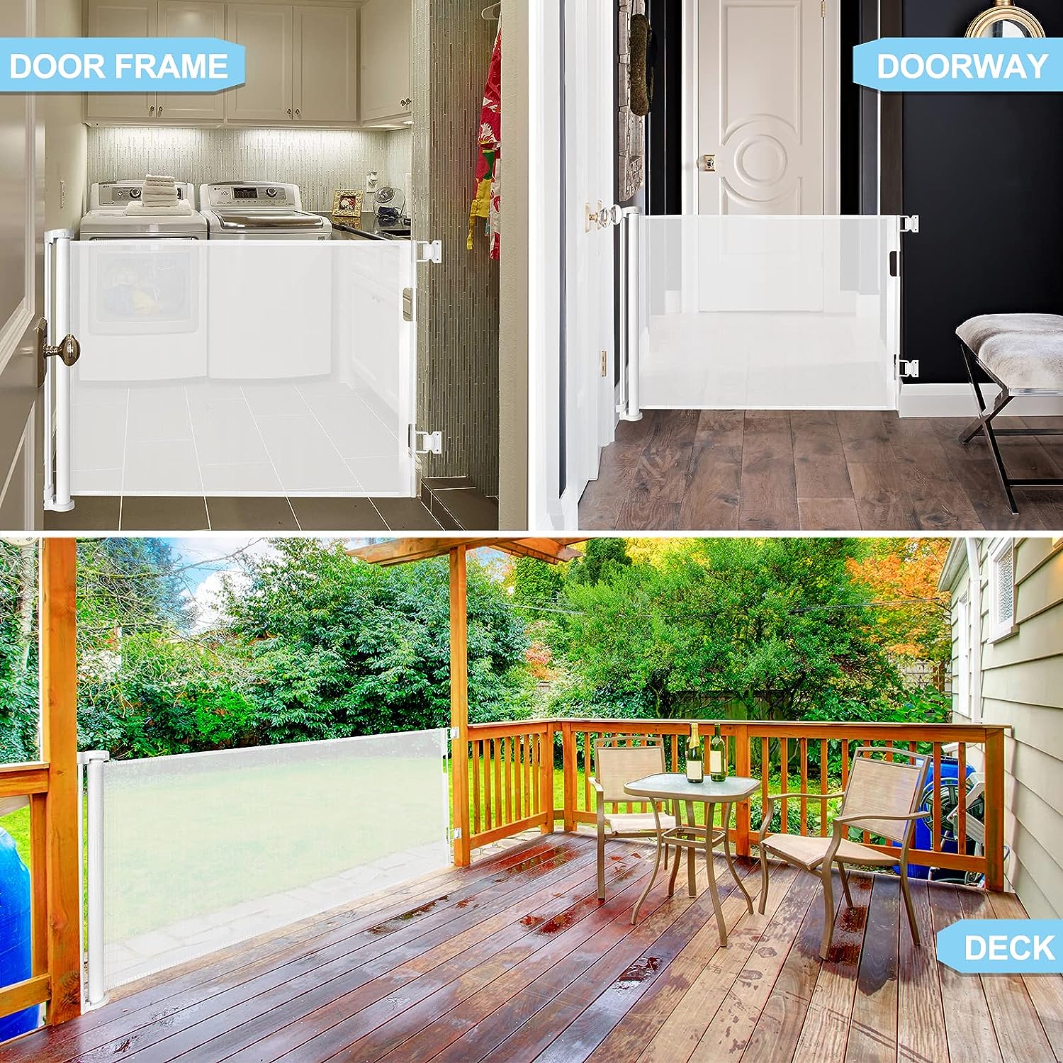 Safety Gates & Safety Accessories: Retractable 3M Doorways Hallways Stairs Baby Gate Dog Pet Gate Indoor Outdoor Safety Gates White