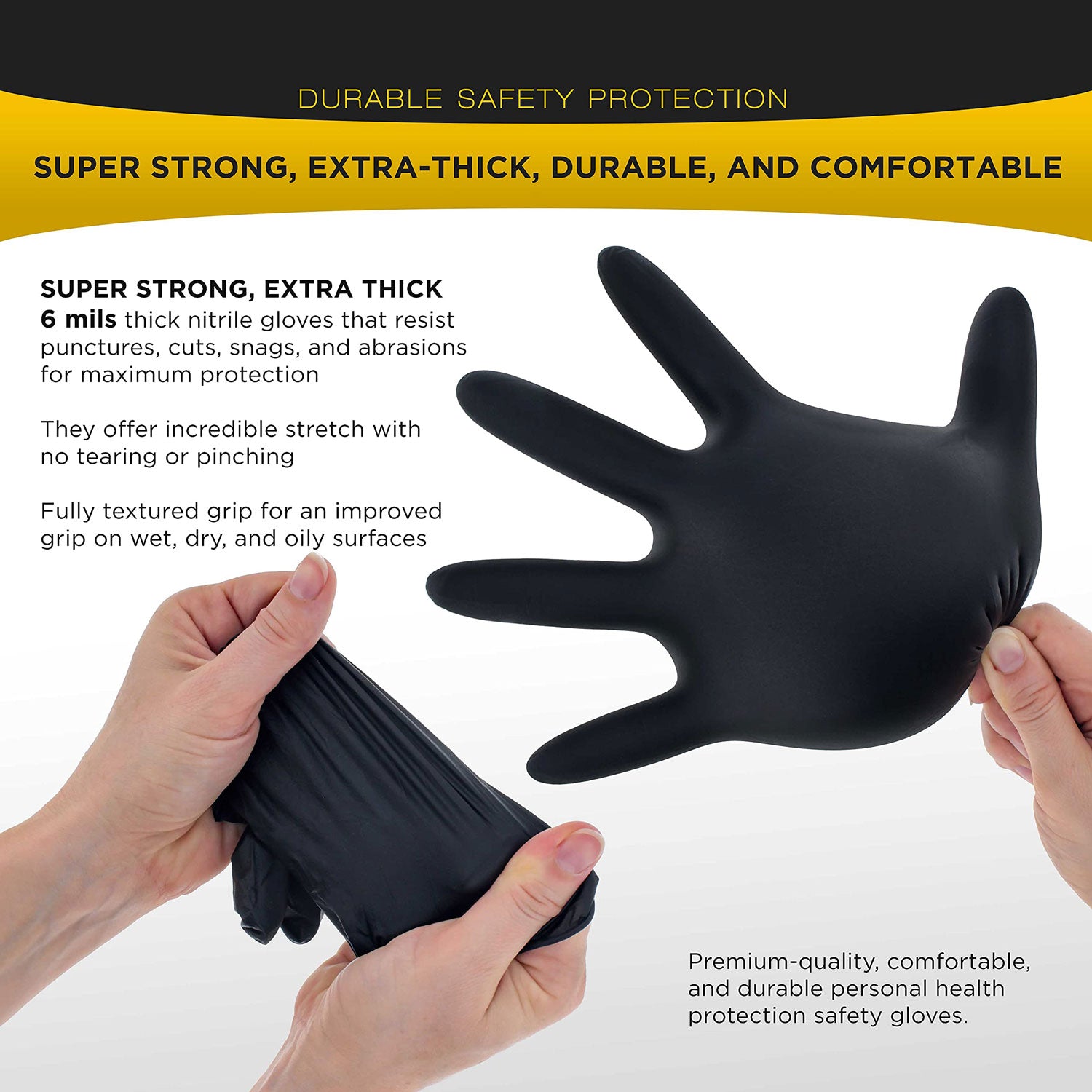 Weightlifting Gloves & Hand Supports: 100x Nitrile Black Industrial Mechanic Tattoo Food Disposable Gloves Large