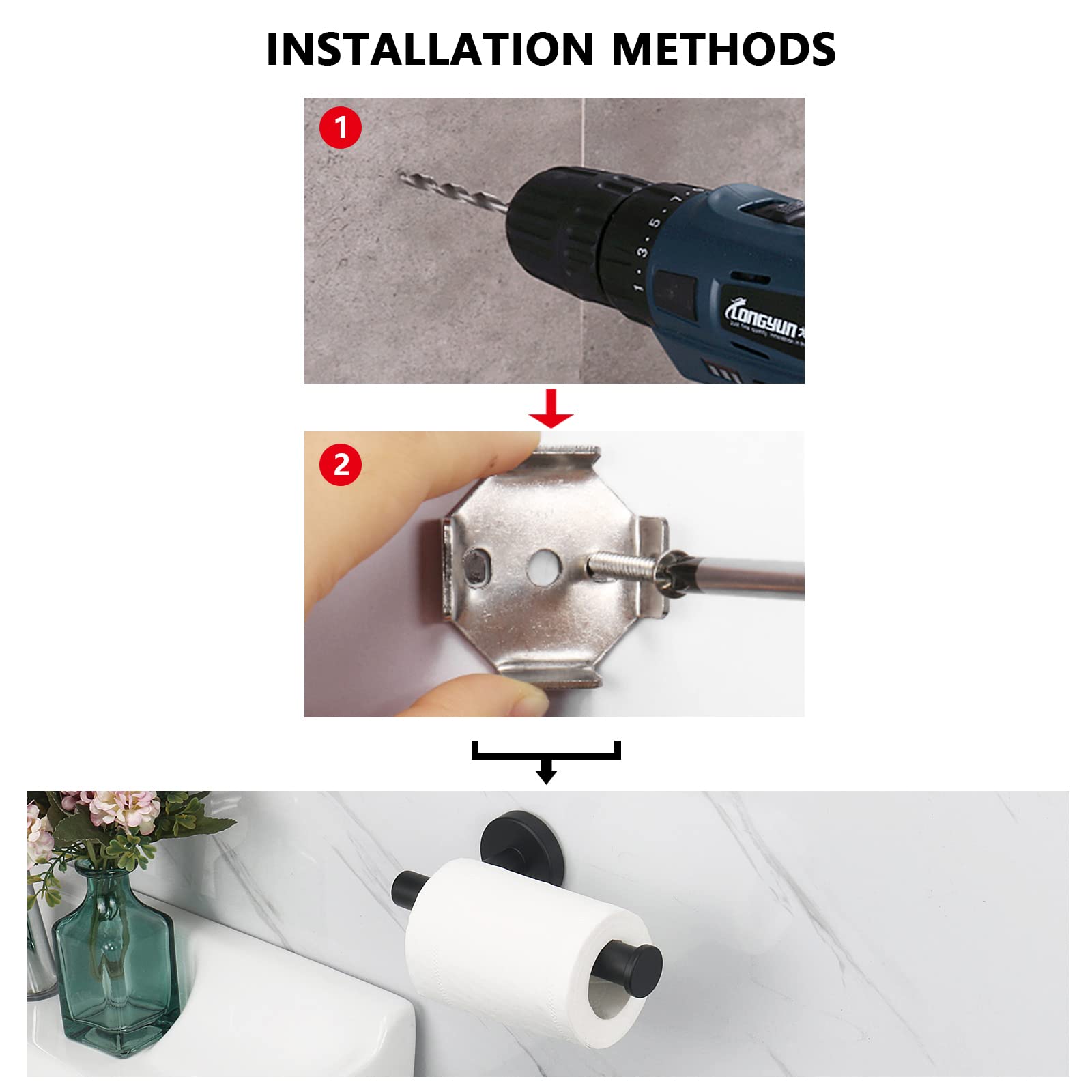 Toilet Paper Holders: Toilet Paper Holder Black Wall Mount Bathroom Paper Roll Holder Roll Holder 304