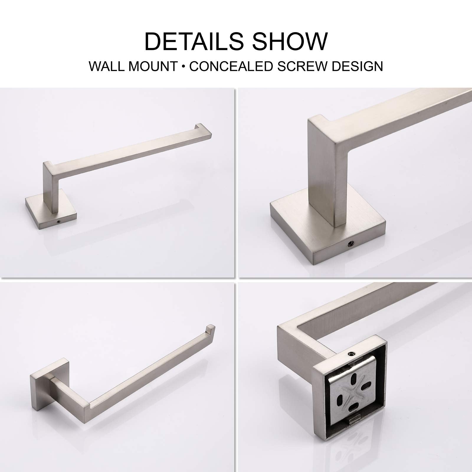 Towel Racks & Holders: Square Hand Towel Holder Ring Wall Mounted Modern Towel Bar Bathroom Kitchen