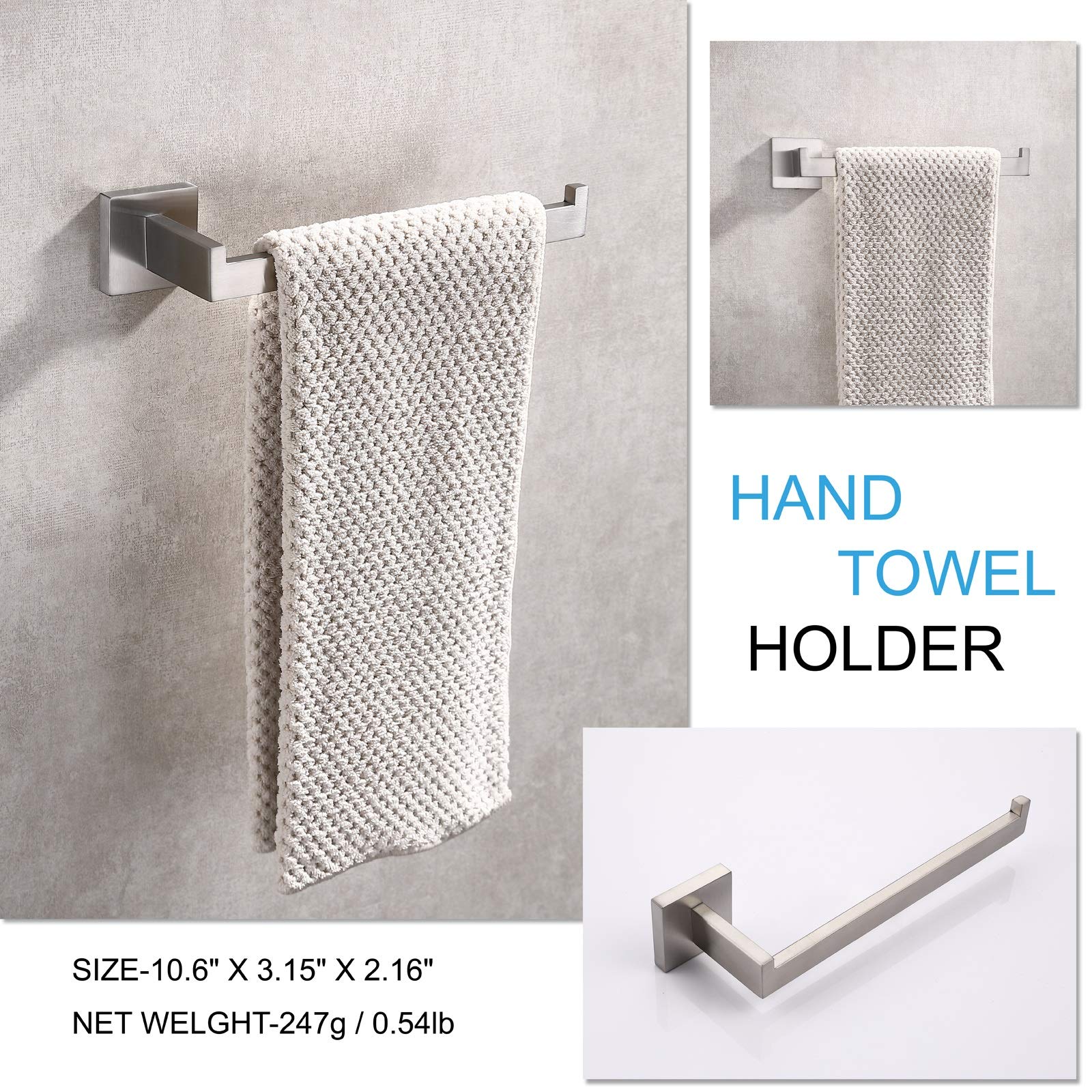 Towel Racks & Holders: Square Hand Towel Holder Ring Wall Mounted Modern Towel Bar Bathroom Kitchen