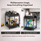 2 Tier Under Sink Storage Rack Kitchen Organizer Steel Frame with Removable Baskets & Suction Feet Black