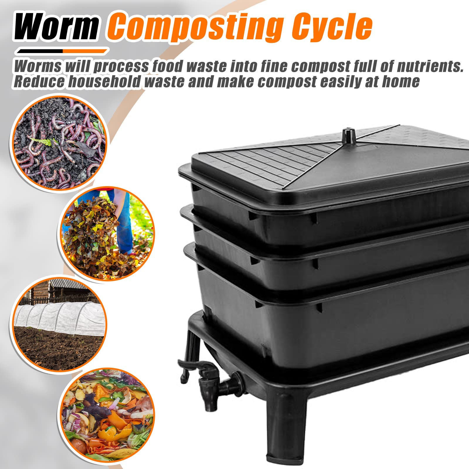 Gardening Accessories: Worm Farm Factory worm wee Composter 30L 4 Trays Compost Bin Worm Farm Composting System