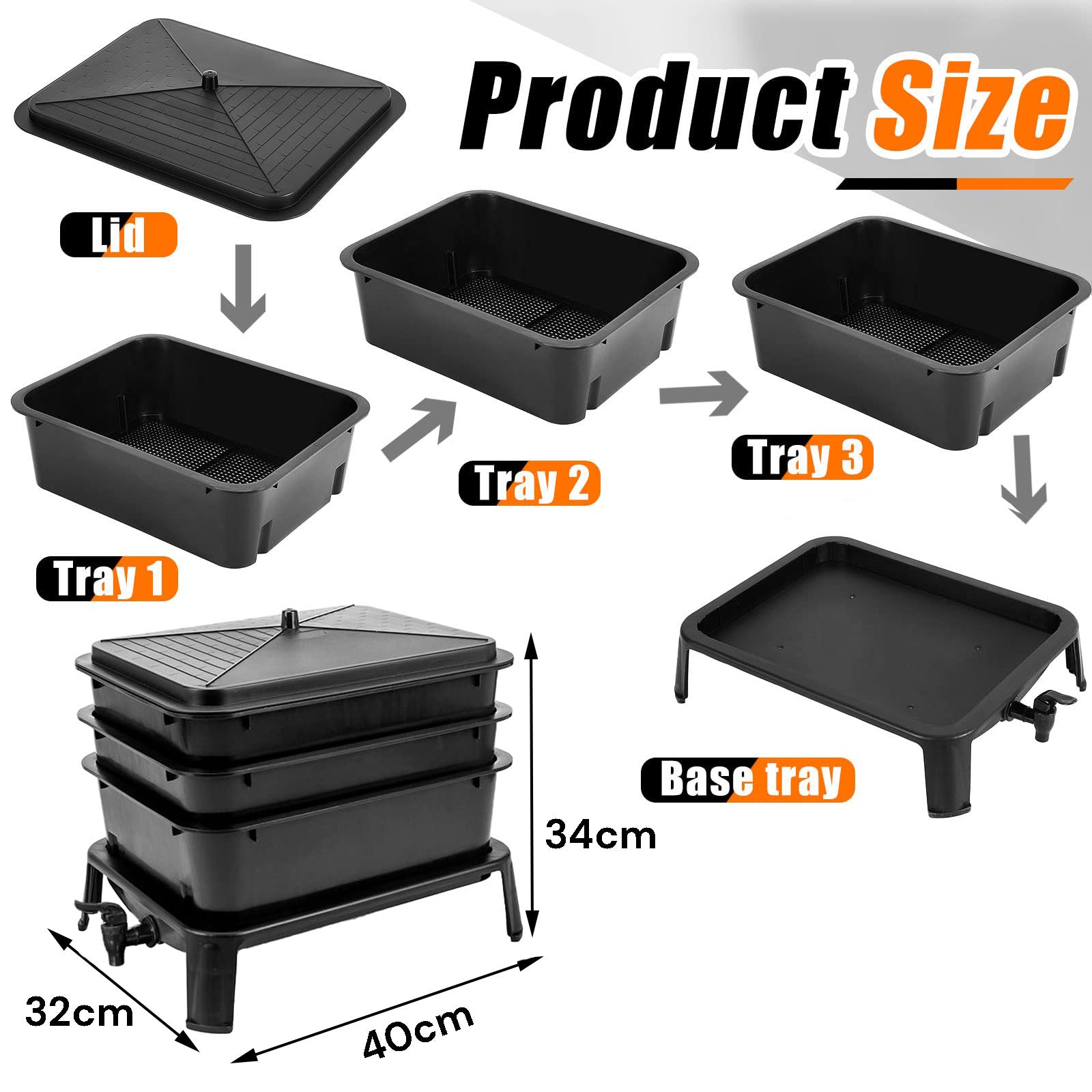 Gardening Accessories: Worm Farm Factory worm wee Composter 30L 4 Trays Compost Bin Worm Farm Composting System