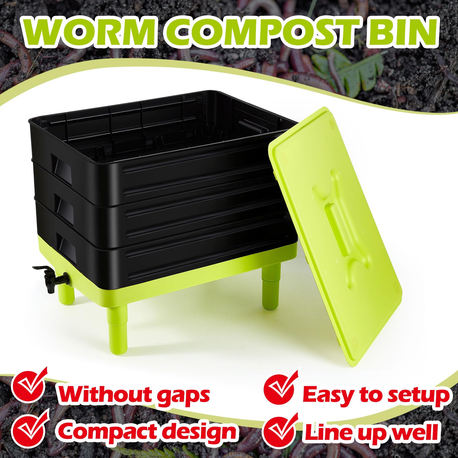 Gardening Accessories: 60L Large Worm Farm 3 Trays Worm Composter Bins Composting System Worm Tea