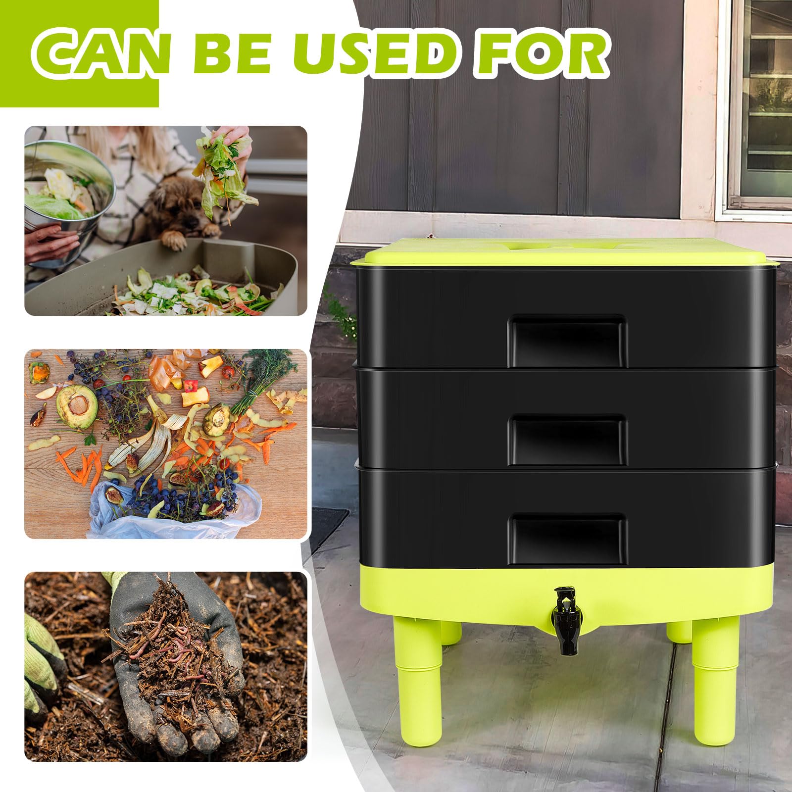 Gardening Accessories: 60L Large Worm Farm 3 Trays Worm Composter Bins Composting System Worm Tea