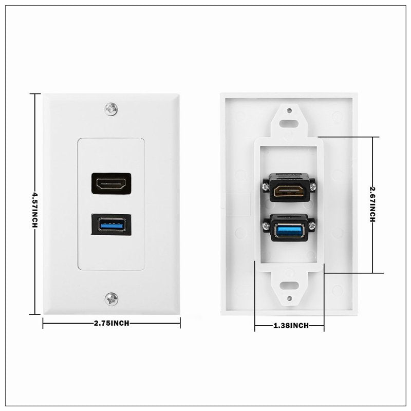 TV Units: HDMI USB 3.0 Audio Stereo Pass Through Component Composite Wall Plate Panel