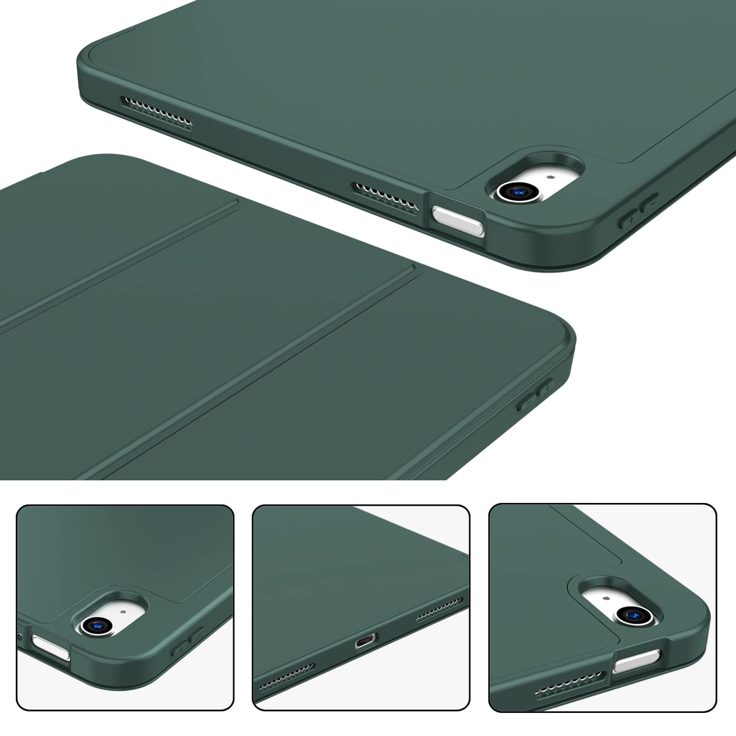 Tablets & Cases: iPad 10th Case 10.9 Inch 2022 with Pencil Holder, Smart iPad Clear Case with Soft TPU Auto Wake Sleep Dark Green