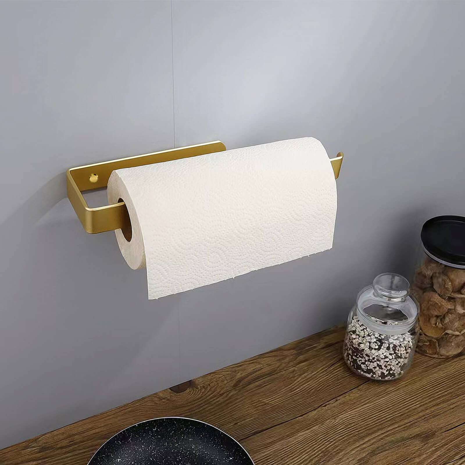 Towel Racks & Holders: Gold Kitchen Bathroom Paper Holder Towel Holder Self Adhesive or Screw Mount 31cm